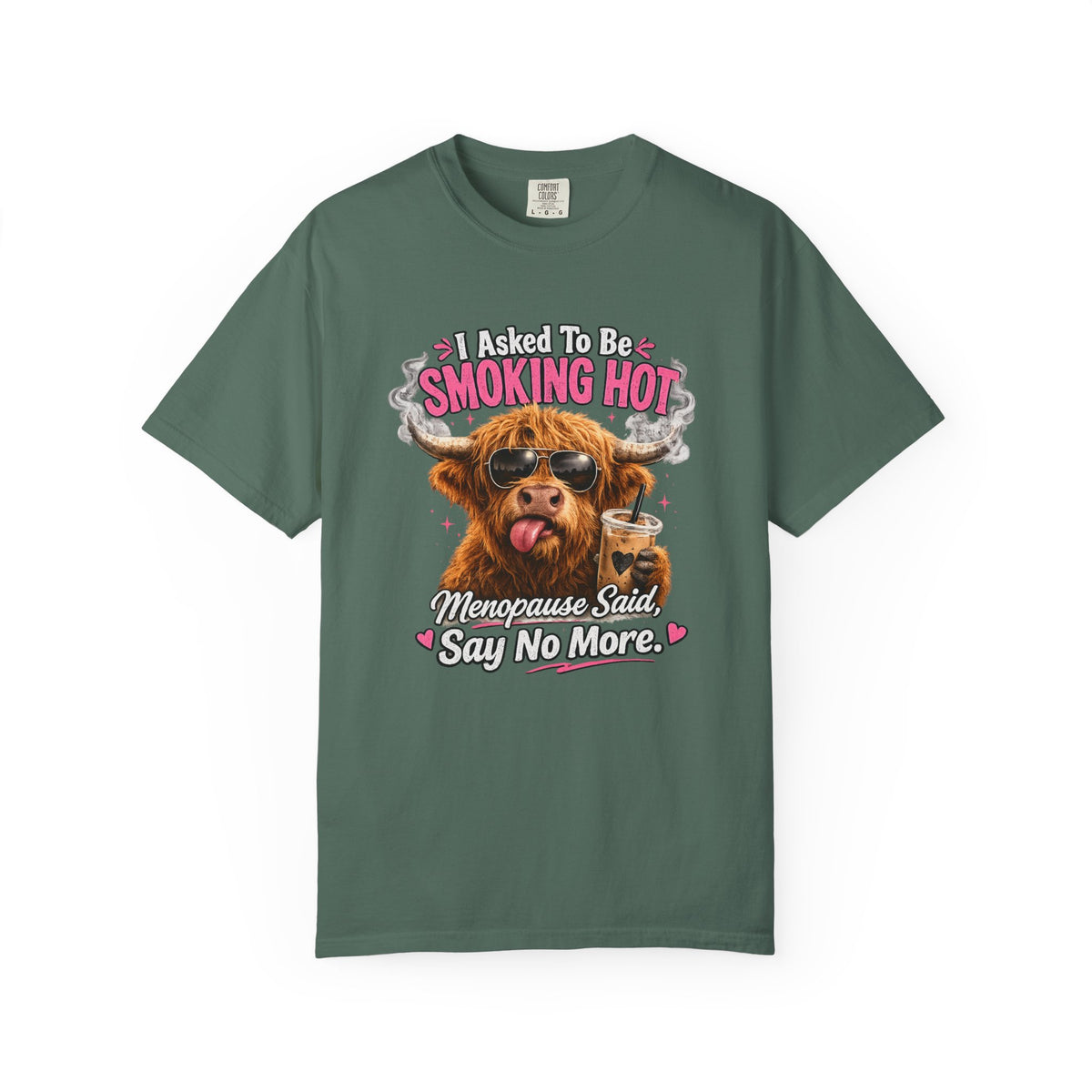 Menopause Smoking Hot T-Shirt Funny Cow with Sunglasses & Drink