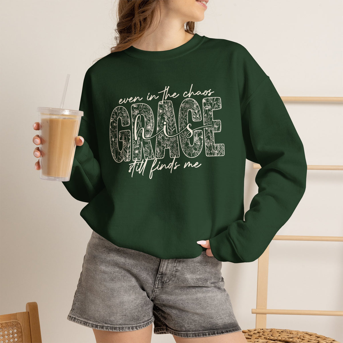 Even in the Chaos Grace Still Finds Me Sweatshirt, Christian Faith Crewneck, Inspirational Floral Grace Sweater, Religious Gift for Women