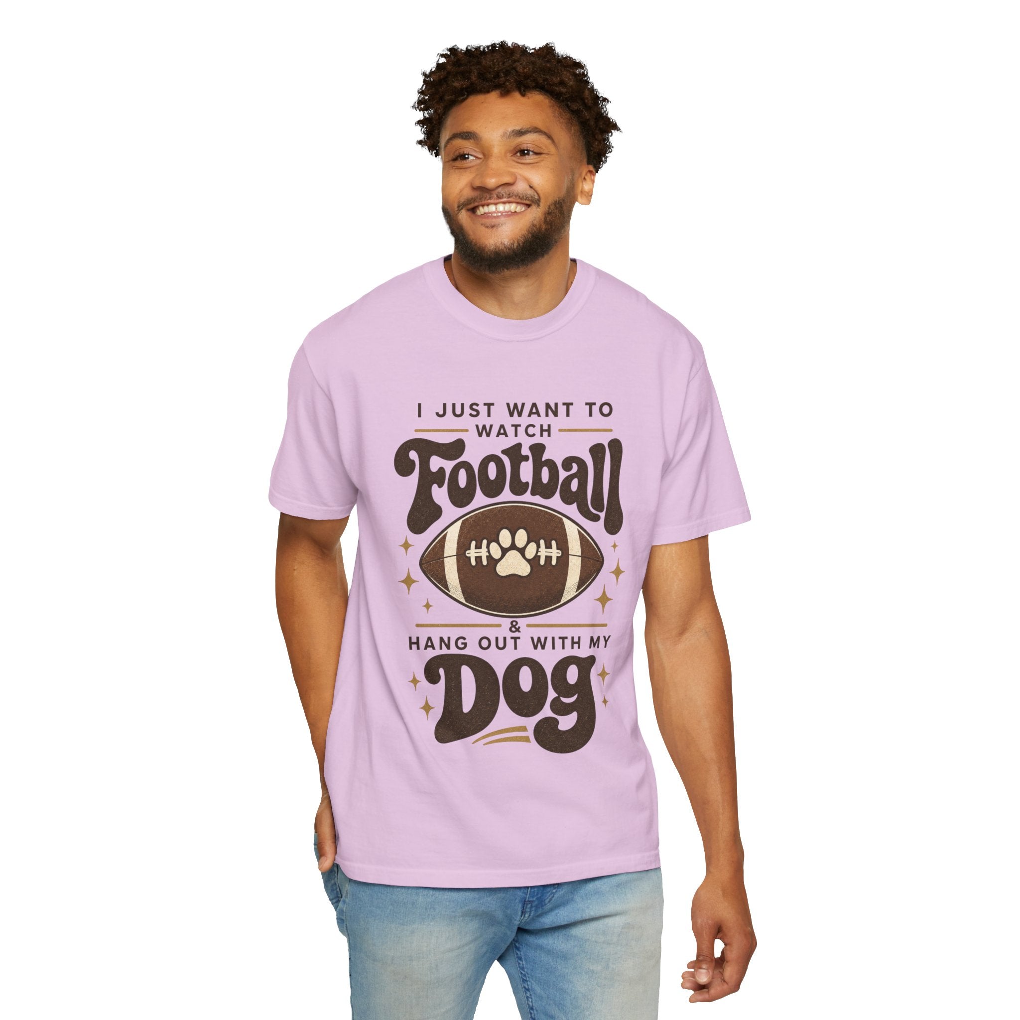 Football and Dog T Shirt I Just Want to Watch Football and Hang Out With My Dog Graphic Tee