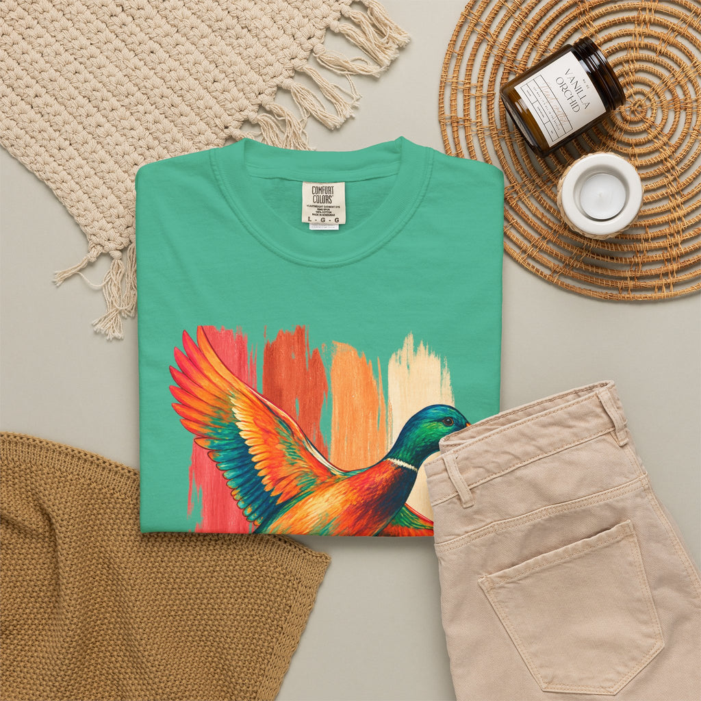 Colorful Flying Duck Tee | Vibrant Mallard Illustration, Nature Shirt