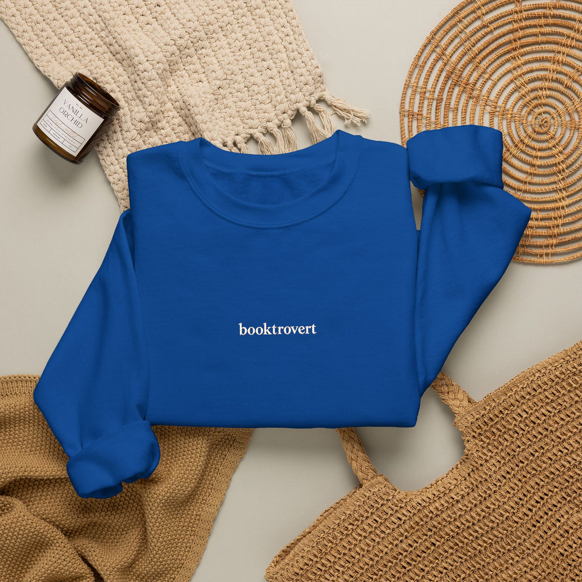 Booktrovert Embroidered Sweatshirt, Minimalist Book Lover Crewneck, Reader Gift, Bookish Clothing, Cozy Introvert Sweatshirt