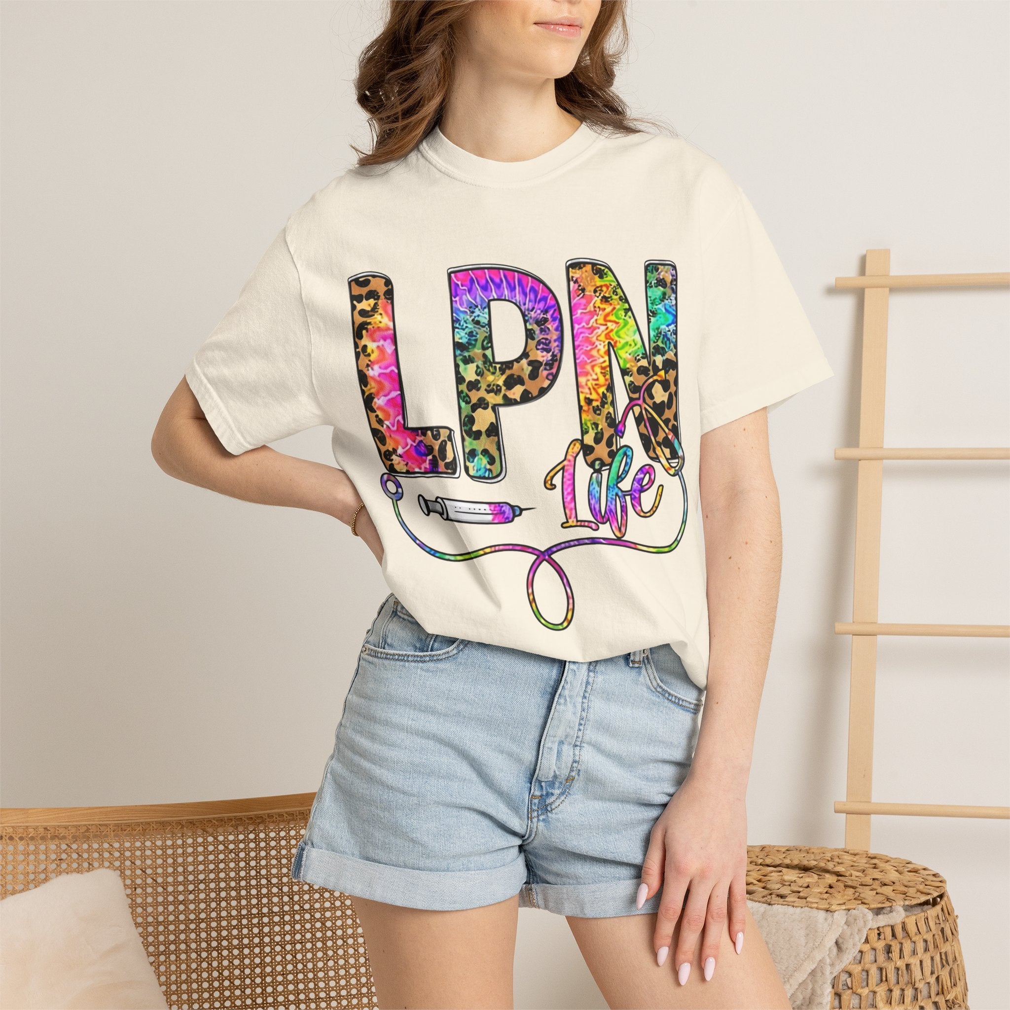 LPN Life T Shirt Colorful Leopard Stethoscope Nursing Tee