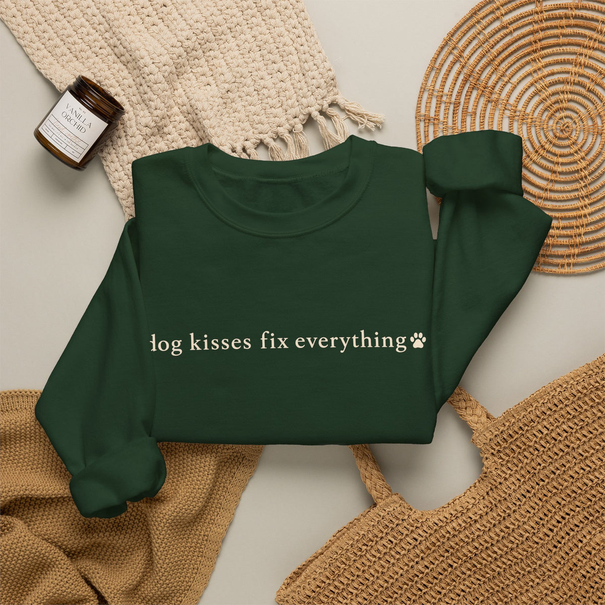 Dog Kisses Fix Everything Sweatshirt, Minimalist Dog Mom Crewneck, Cute Dog Lover Gift, Cozy Pet Mom Sweater, Christmas Gift for Dog Lovers