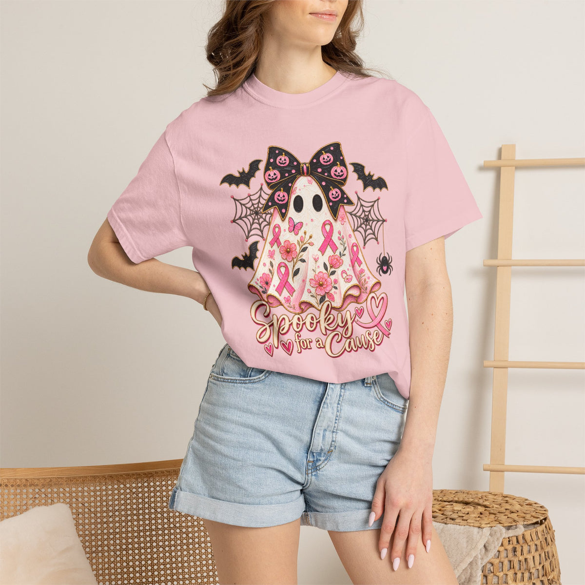 Pink Ribbon Ghost T shirt | Halloween Breast Cancer Awareness