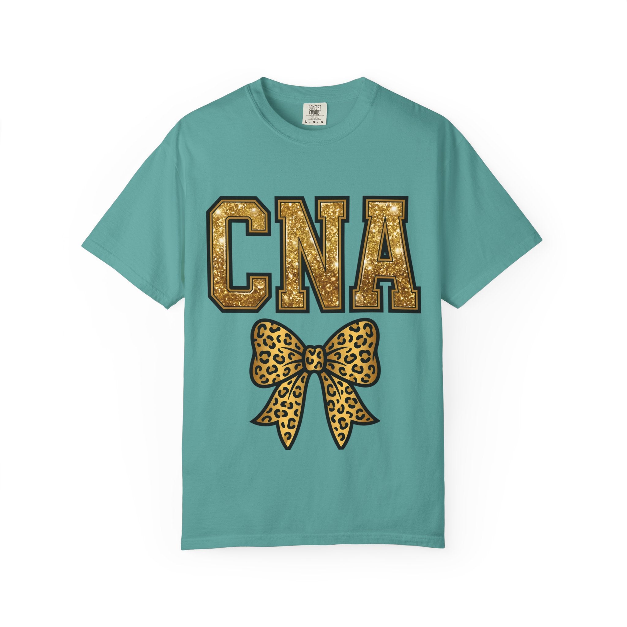 CNA Leopard Bow T Shirt Sparkle Gold Nurse Aide Tee