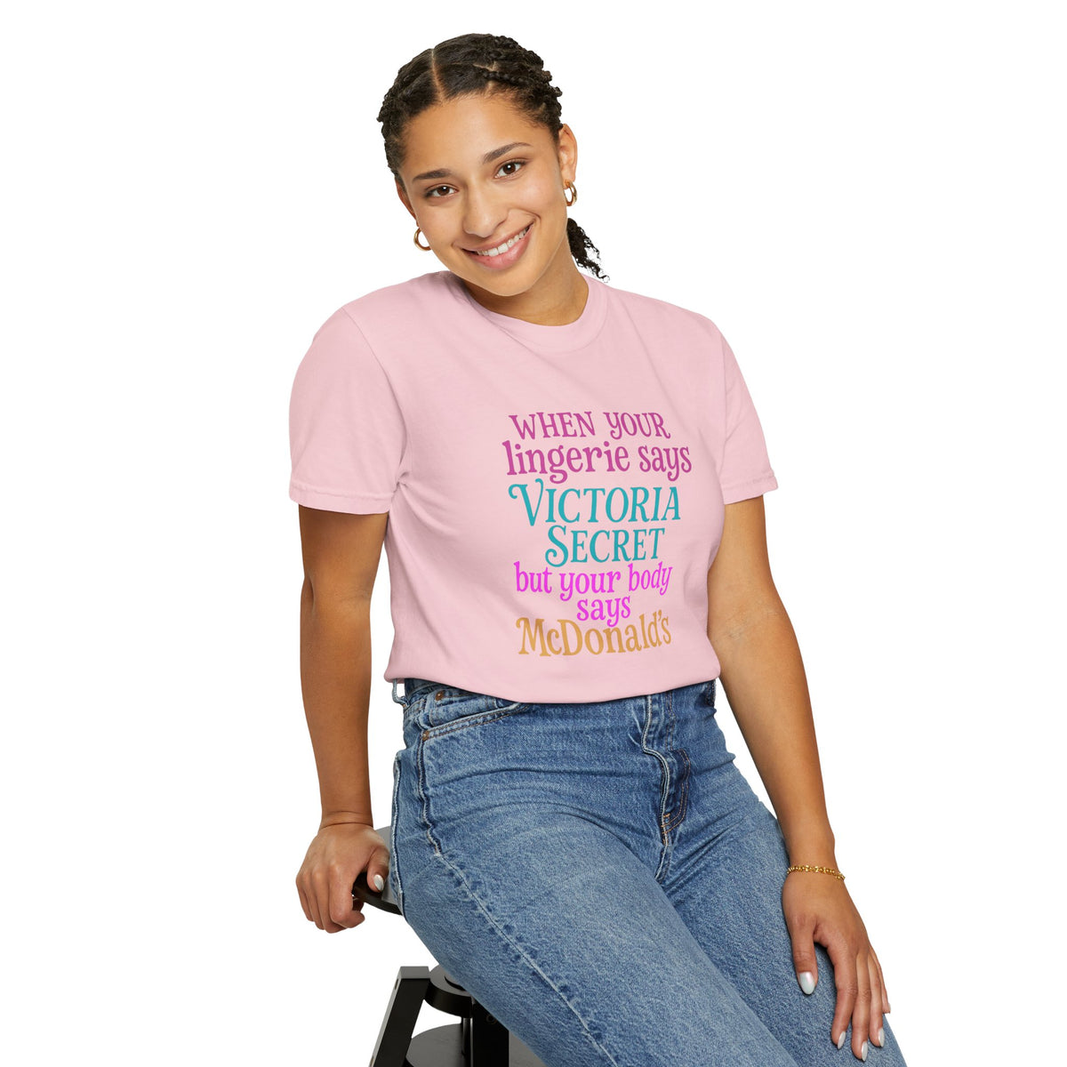 Graphic T Shirt When Your Lingerie Says Victorias Secret but Your Body Says McDonalds Funny Quote Tee