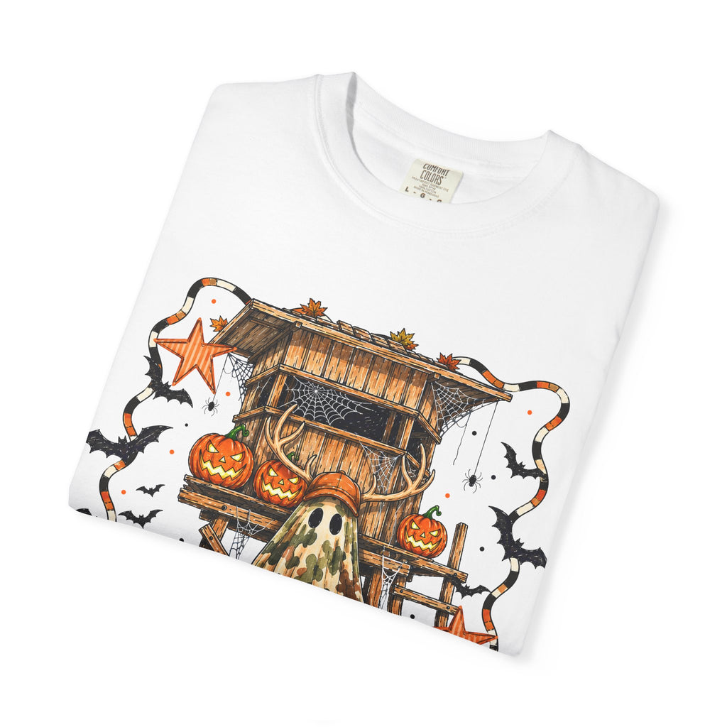 Halloween Ghost Treehouse T-Shirt Front and Back 31 October Camo Pumpkin Tee