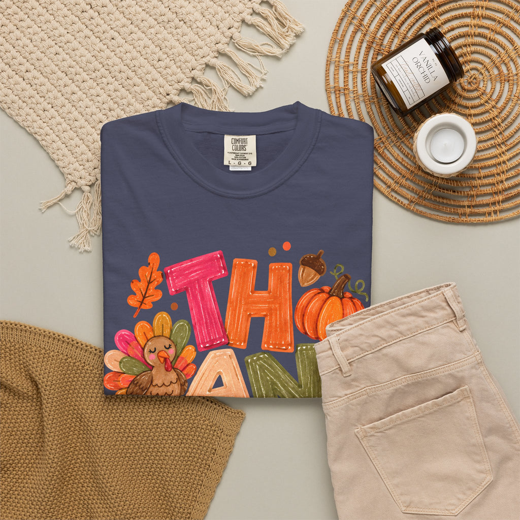 Thankful Turkey Shirt, Cute Thanksgiving Tee, Colorful Fall Graphic T-Shirt, Thanksgiving Outfit, Autumn Shirt, Fall Teacher Gift