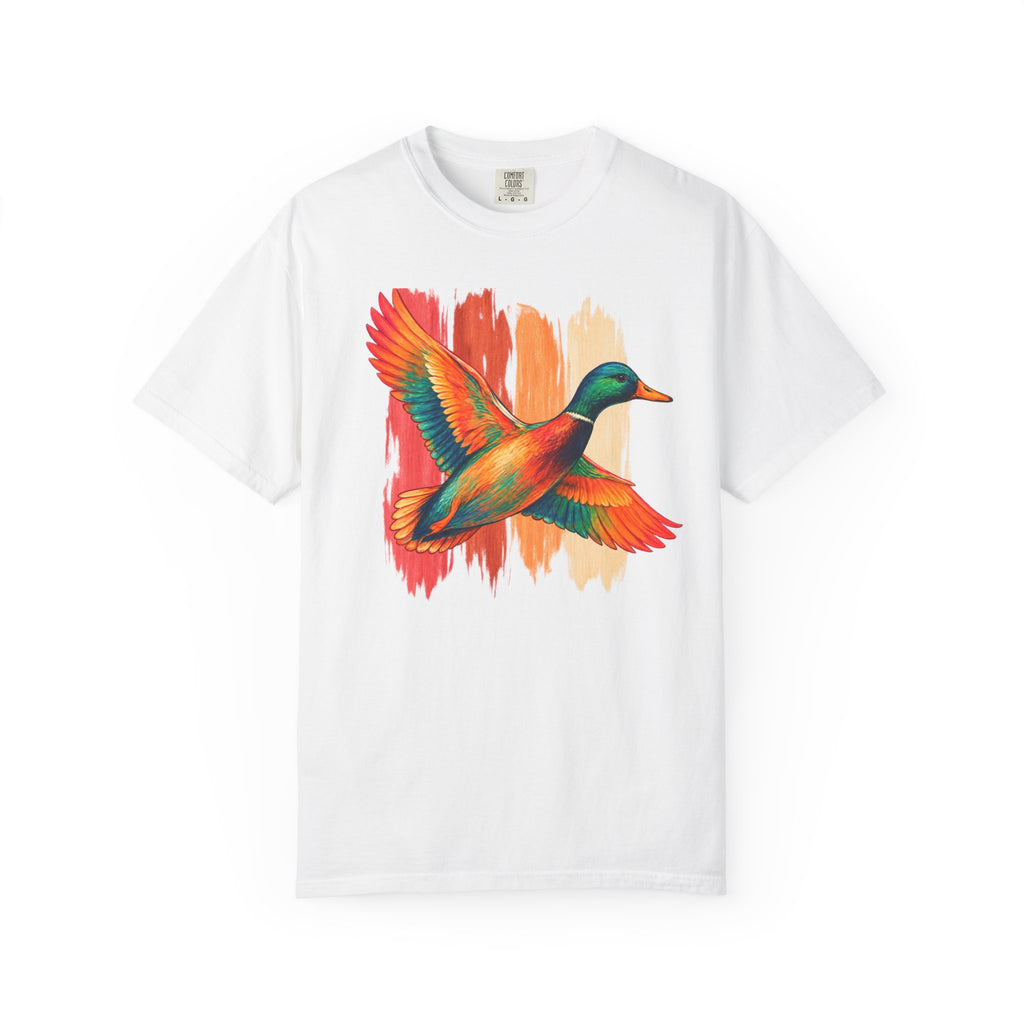 Colorful Flying Duck Tee | Vibrant Mallard Illustration, Nature Shirt
