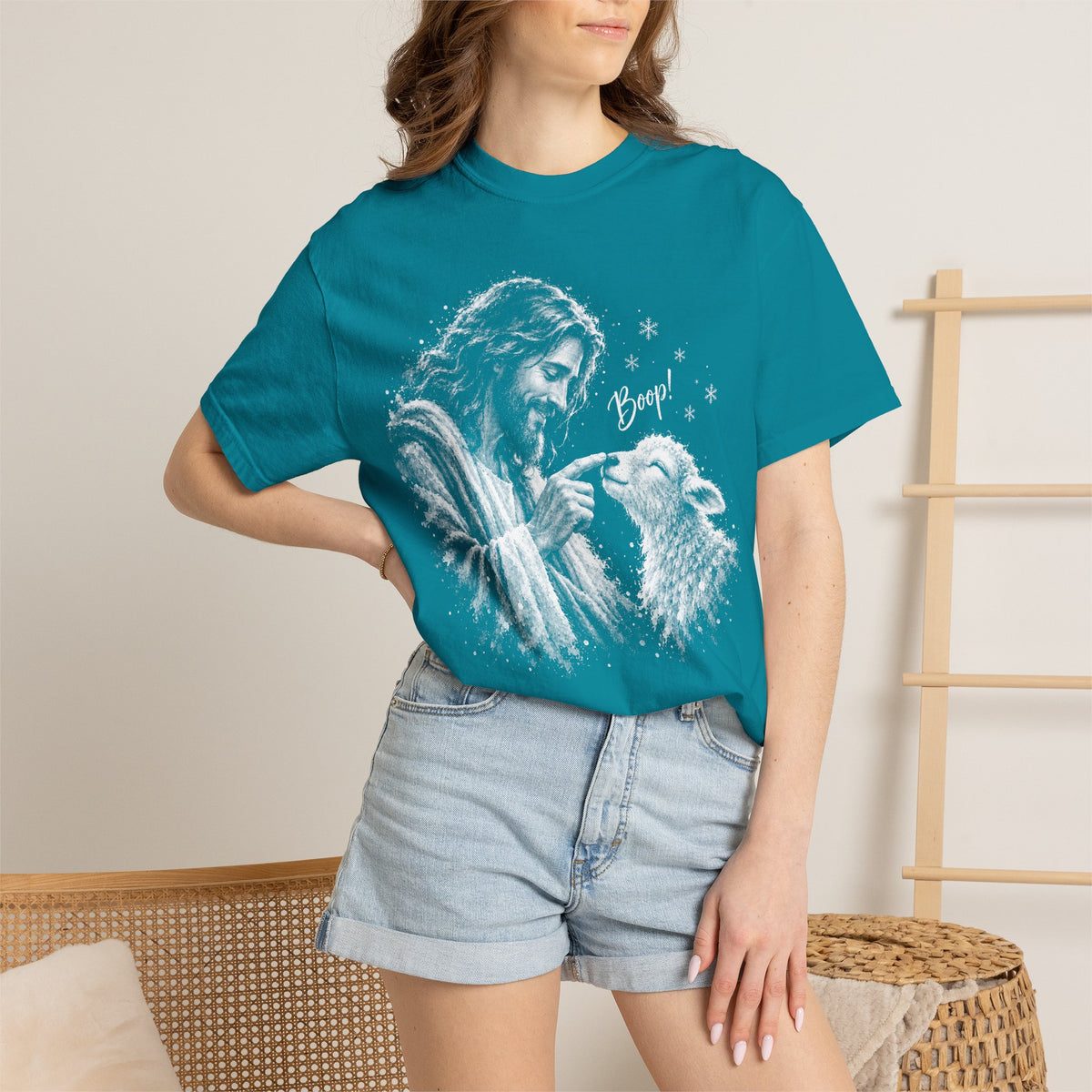 Jesus Boop Shirt, Jesus and Lamb Christian T-Shirt, Cute Faith Based Tee, Funny Jesus Shirt, Religious Gift for Women, Christian Graphic Tee