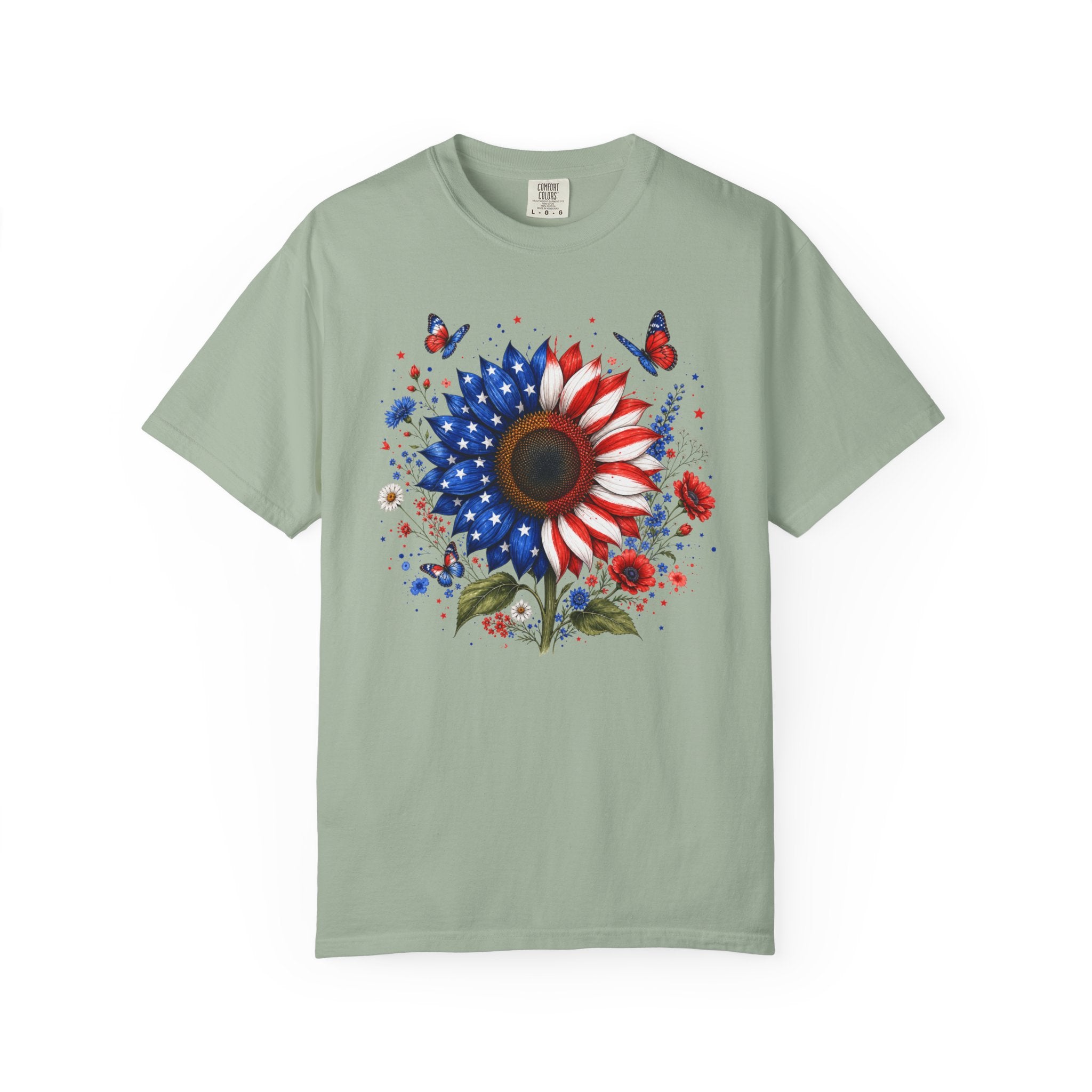 Patriotic Sunflower T Shirt American Flag Floral Tee Fourth of July