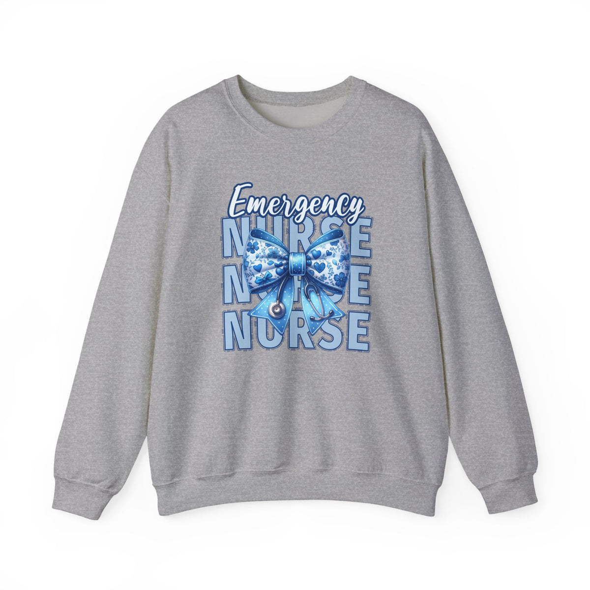 Emergency Nurse Sweatshirt, ER Nurse Blue Bow Shirt, Emergency Room Nurse Gift, RN Sweatshirt, Cute Nurse Apparel, Nursing Gift