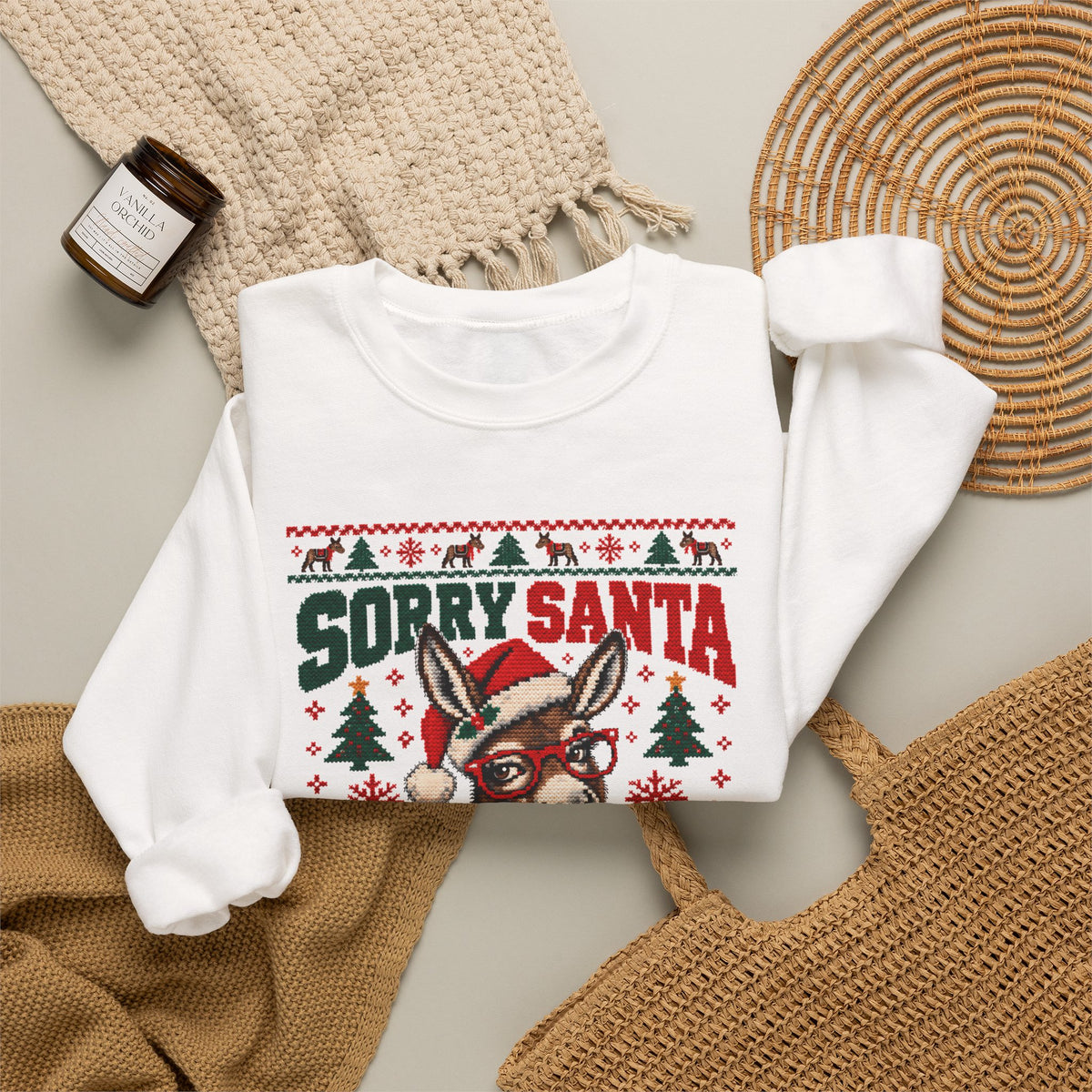 Funny Ugly Christmas Sweater, Sorry Santa I've Been a Smart Ass, Donkey Christmas Sweatshirt, Sarcastic Holiday Party Shirt