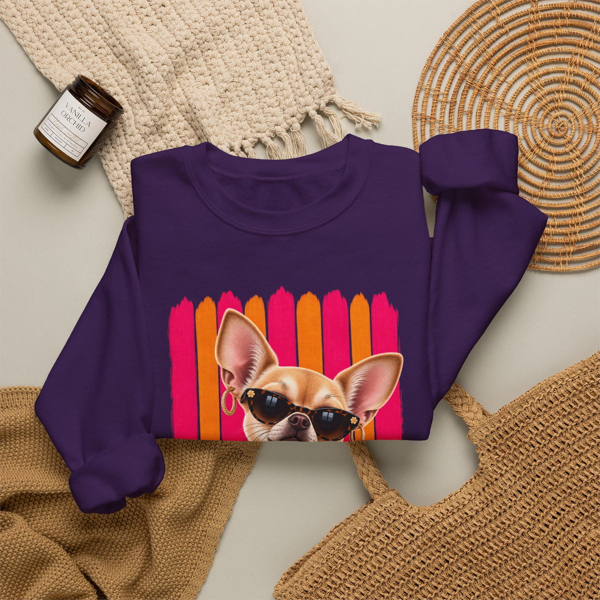 Chihuahua Sweatshirt, Unique Dog Lover Gift, Sassy Chihuahua Mom Sweater, Colorful Artsy Dog Apparel, Original Boutique Pet Lover Gift