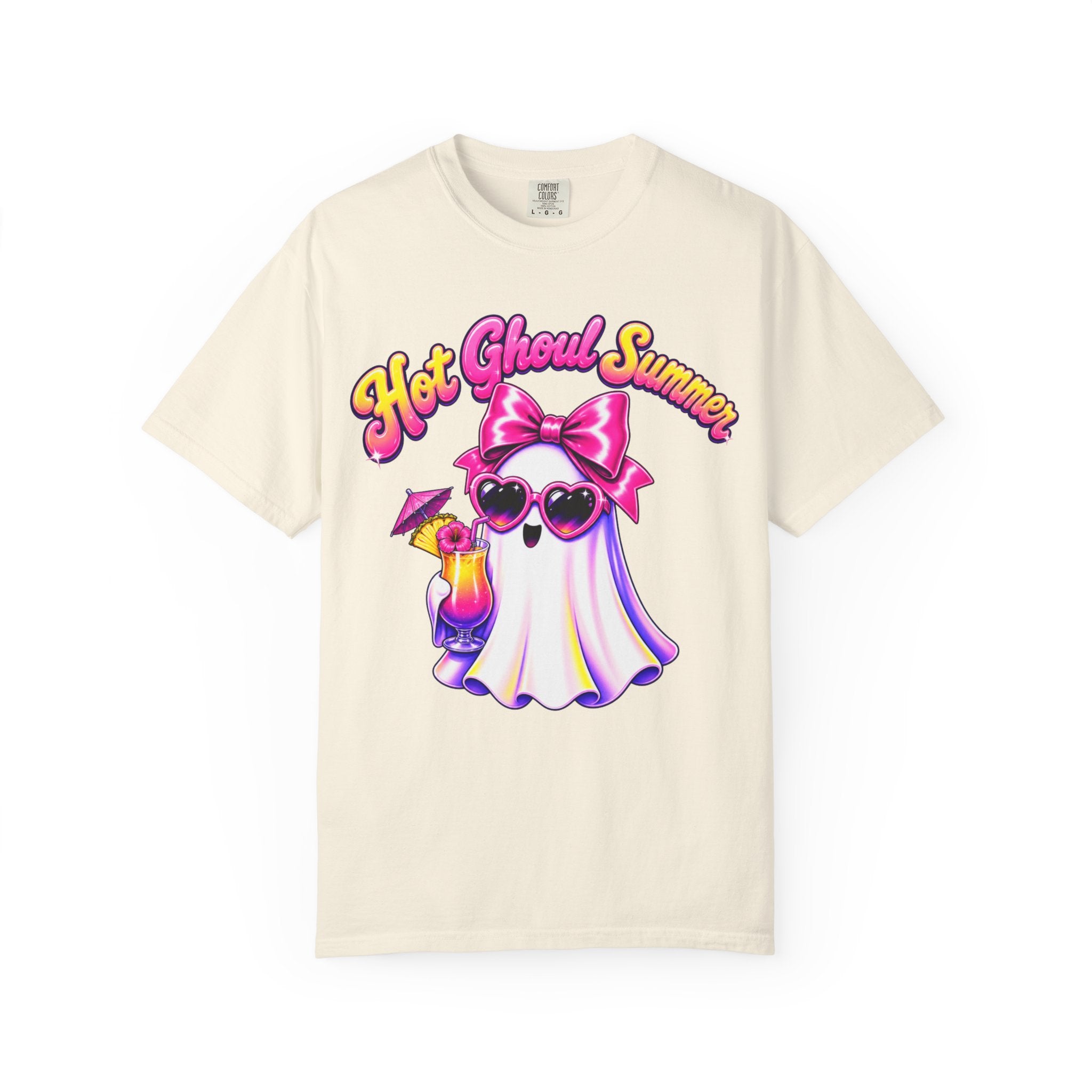 Hot Ghoul Summer T Shirt Cute Retro Ghost Tee with Sunglasses and Cocktail