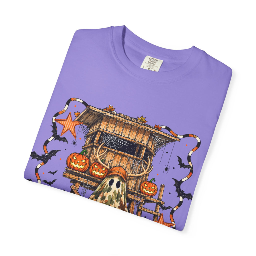 Halloween Ghost Treehouse T-Shirt Front and Back 31 October Camo Pumpkin Tee