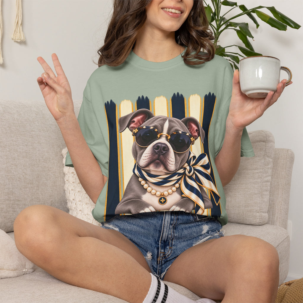 Pitbull Mom Shirt, Blue Gray Pit Bull Comfort Colors Tee, Chic Dog Lover Gift, Boutique Pet Graphic T-Shirt, Artsy Pet Lovers Collection