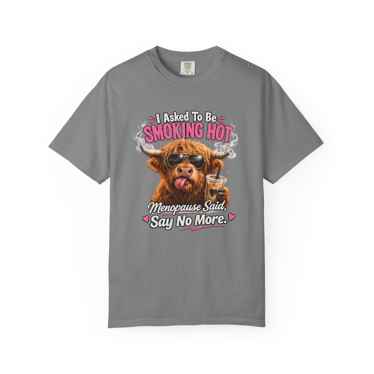 Menopause Smoking Hot T-Shirt Funny Cow with Sunglasses & Drink