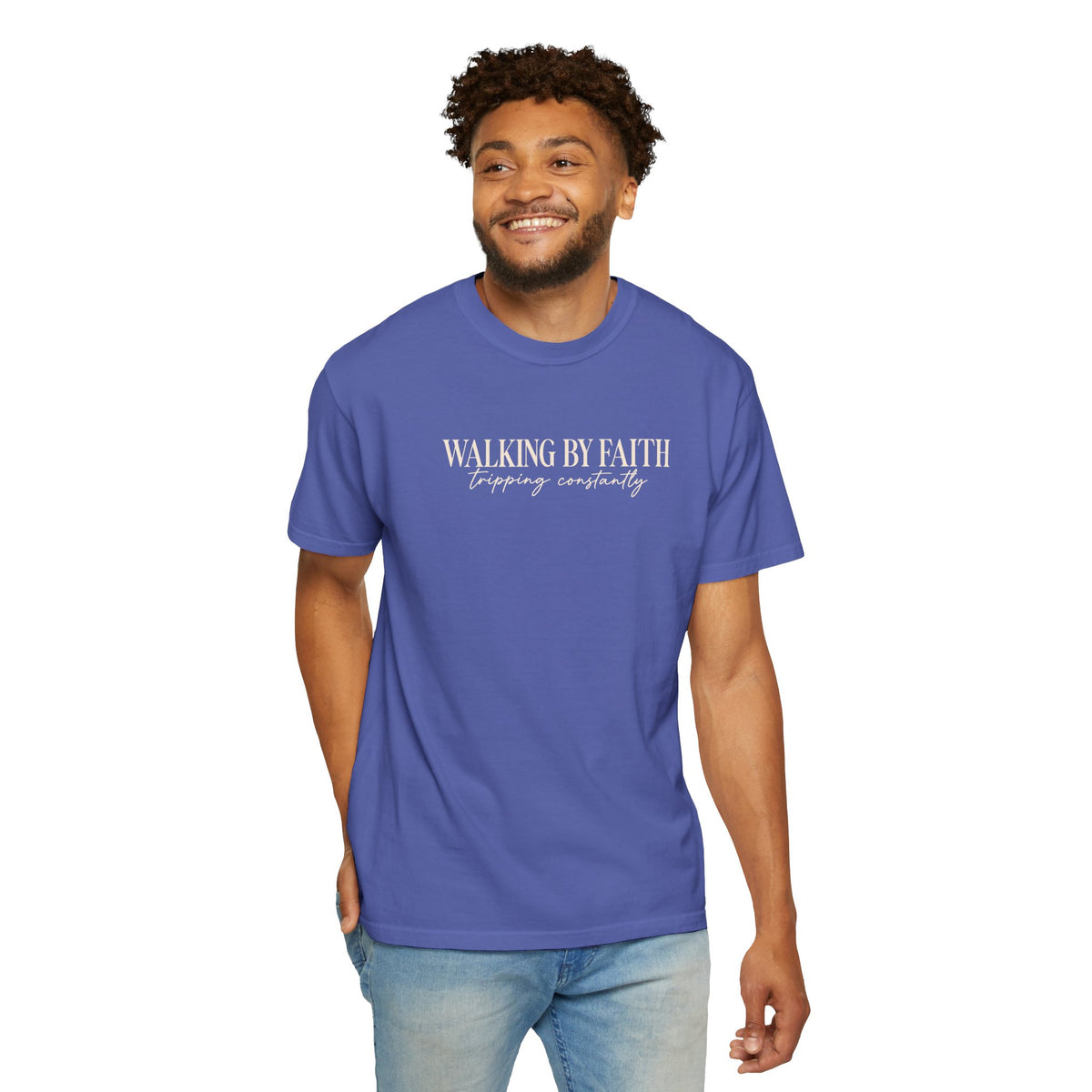 Walking by Faith T Shirt Christian Inspirational Tee Walking by Faith, tripping constantly