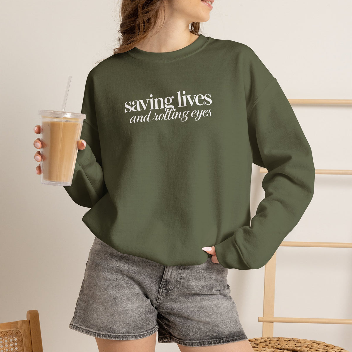 Saving Lives and Rolling Eyes Sweatshirt, Funny Nurse Gift, Doctor Sweatshirt, Healthcare Worker Gift, Sarcastic Medical Crewneck