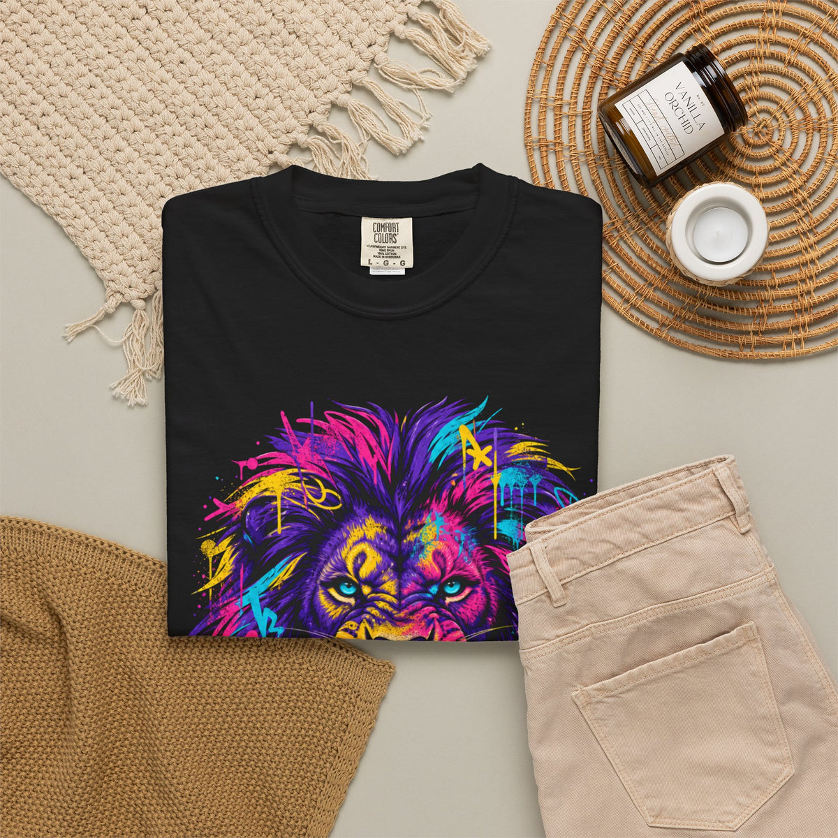 Colorful Roaring Lion T Shirt Vibrant Neon Animal Graphic Tee