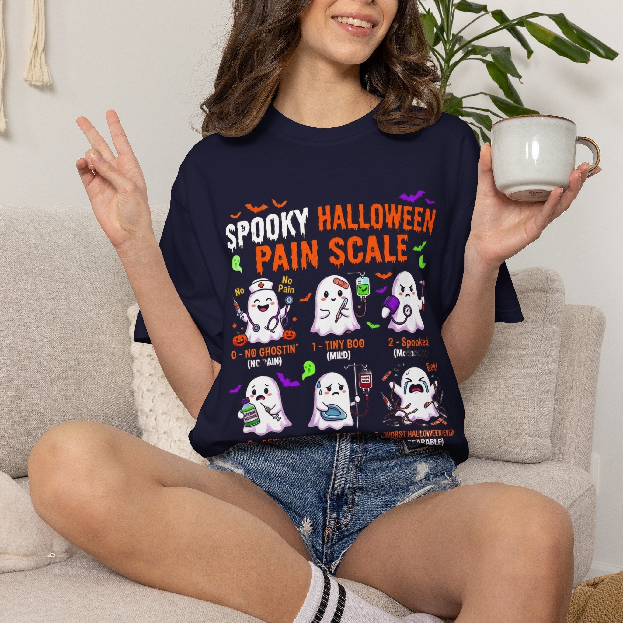 Halloween Ghost Pain Scale T-Shirt Spooky Halloween Pain Scale Nurse Funny Tee