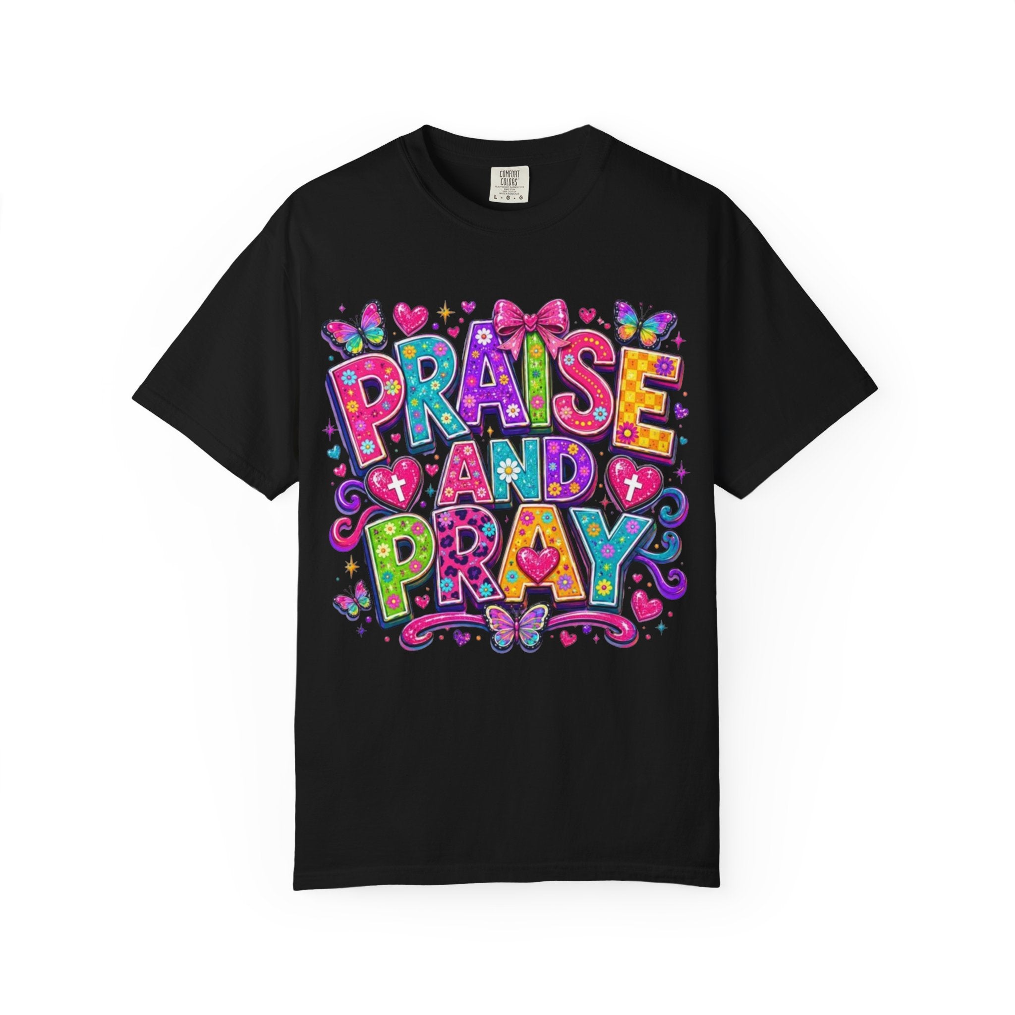 Praise and Pray T Shirt Colorful Christian Faith Graphic Tee