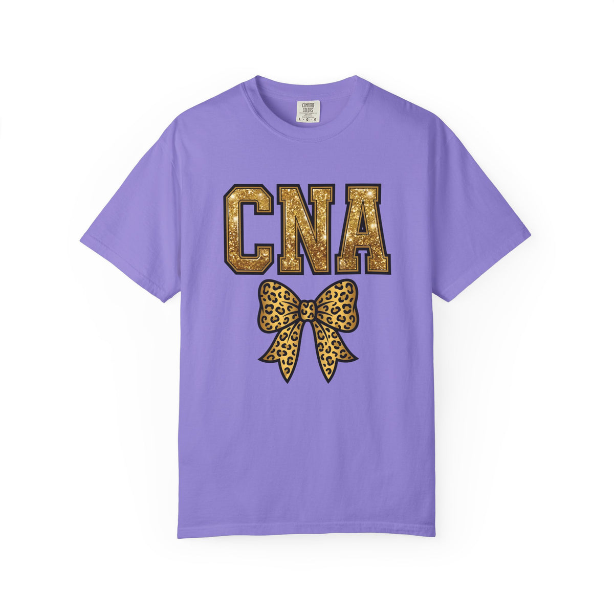 CNA Leopard Bow T Shirt Sparkle Gold Nurse Aide Tee