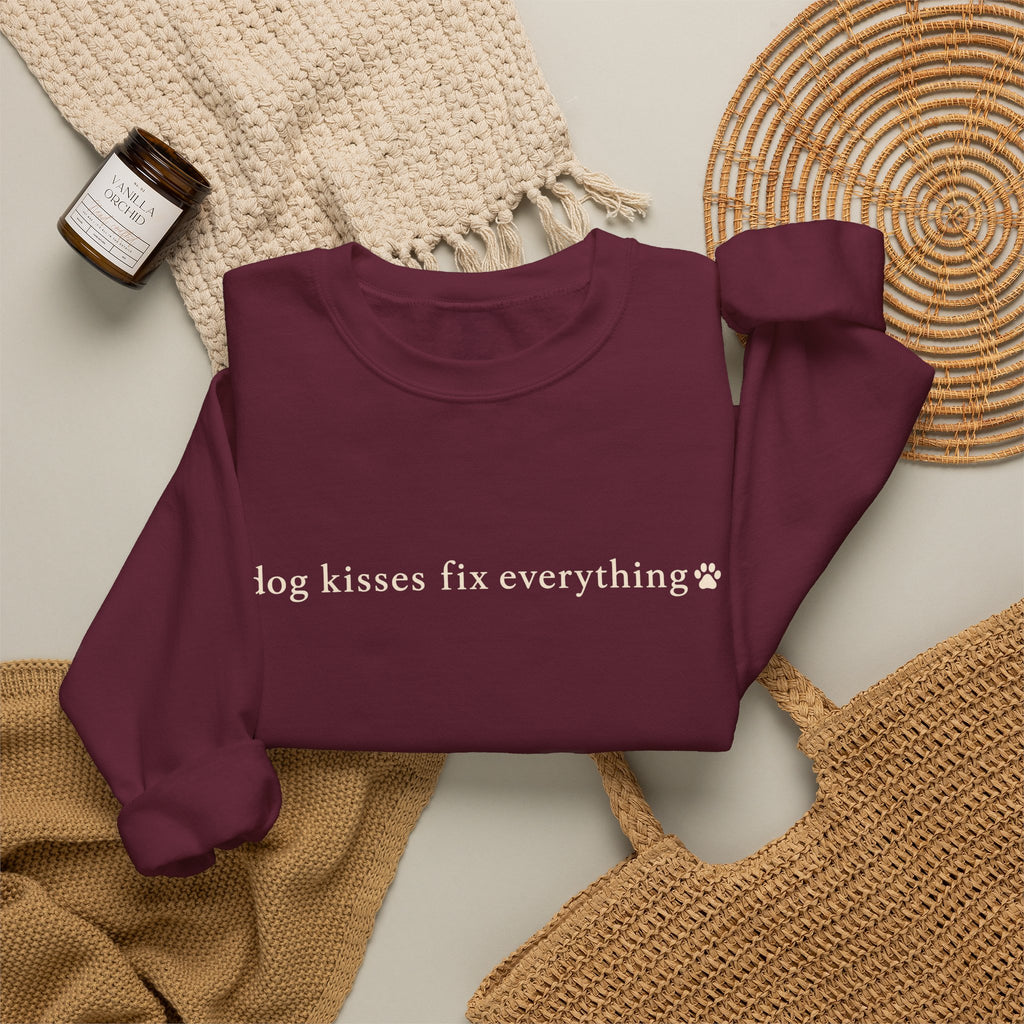 Dog Kisses Fix Everything Sweatshirt, Minimalist Dog Mom Crewneck, Cute Dog Lover Gift, Cozy Pet Mom Sweater, Christmas Gift for Dog Lovers