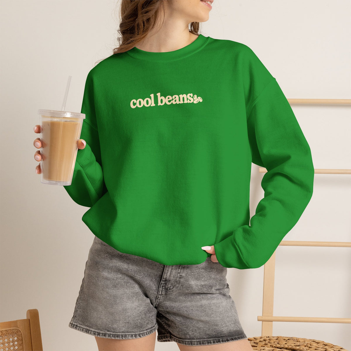 cool beans text Crewneck Sweatshirt | minimalist typography, black sweatshirt