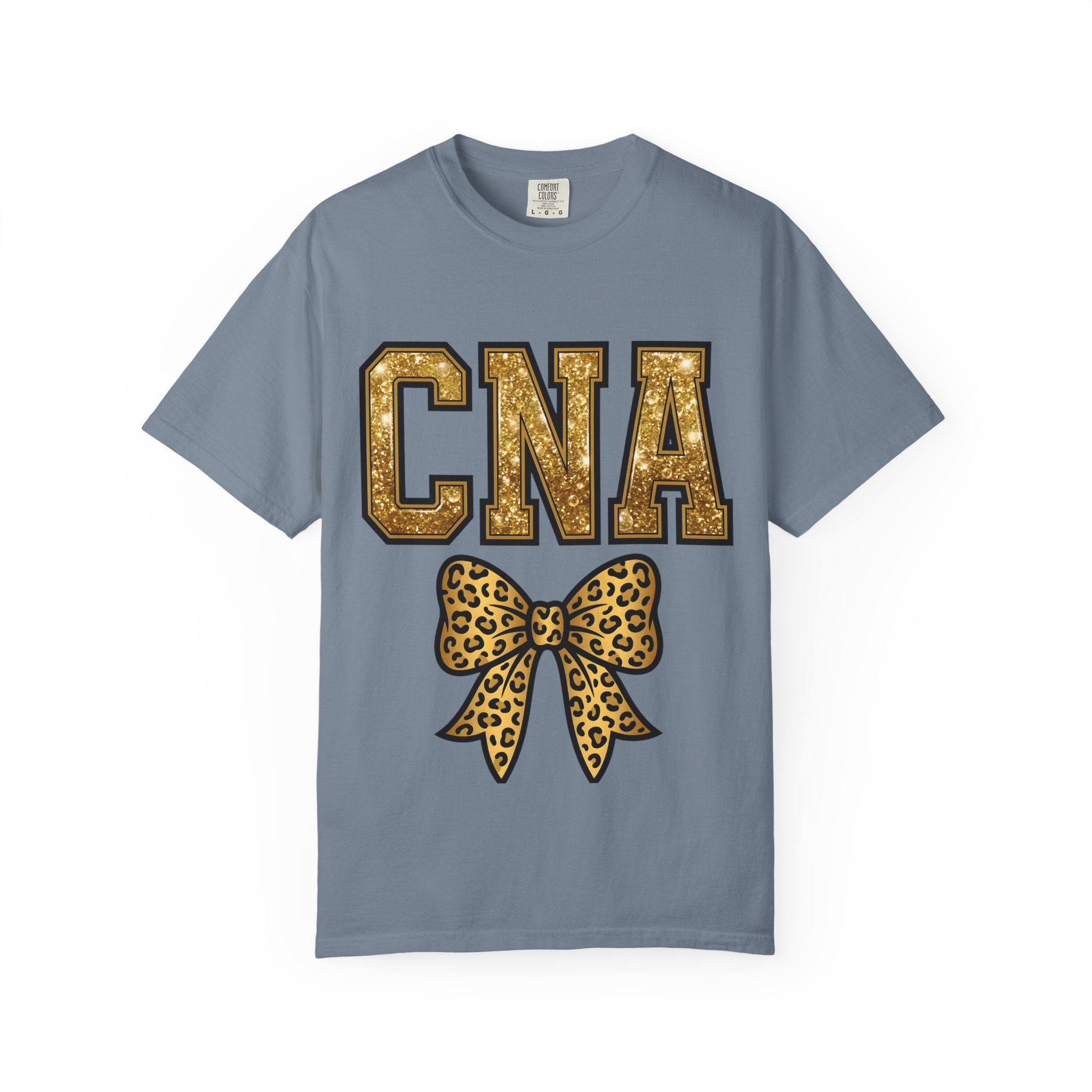 CNA Leopard Bow T Shirt Sparkle Gold Nurse Aide Tee