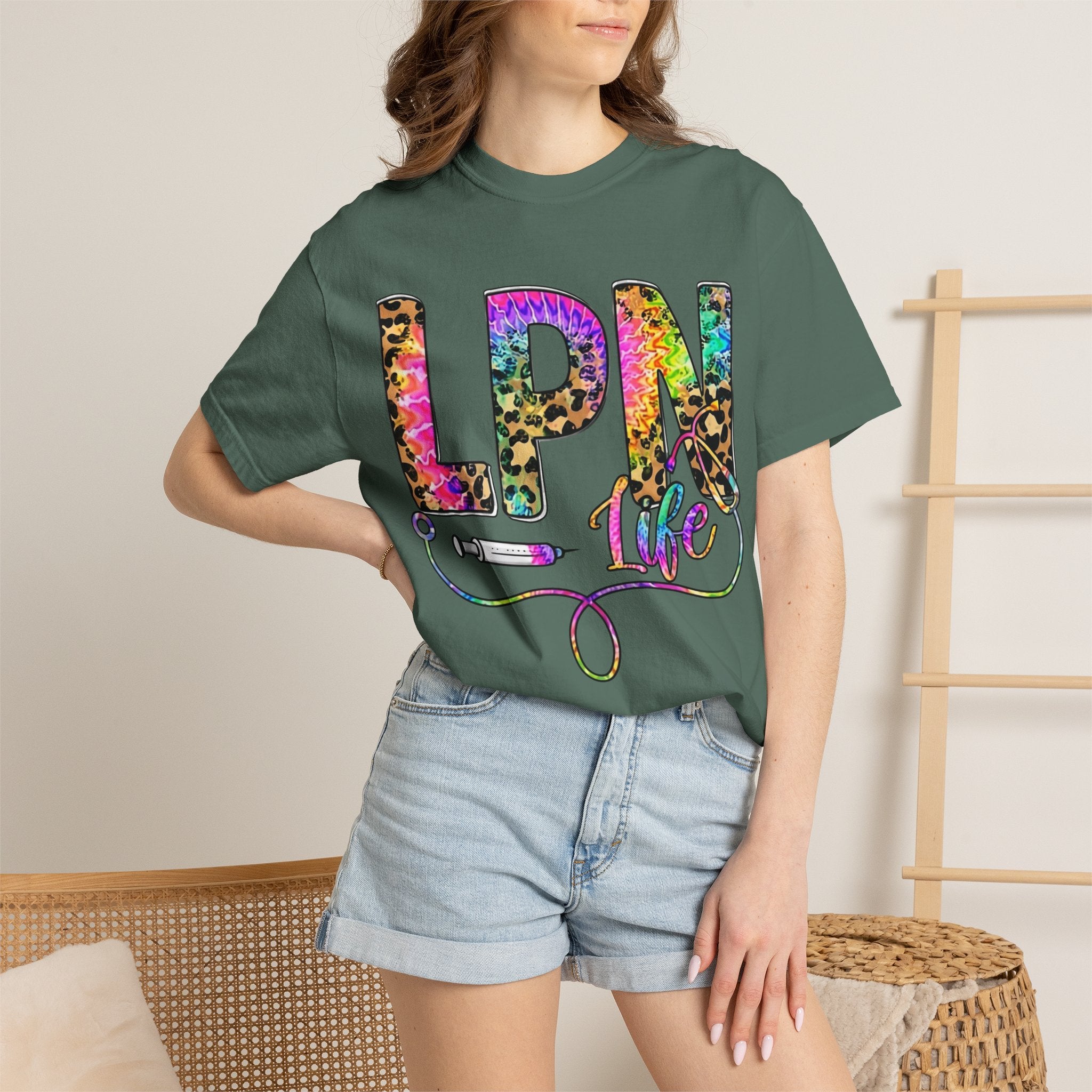 LPN Life T Shirt Colorful Leopard Stethoscope Nursing Tee