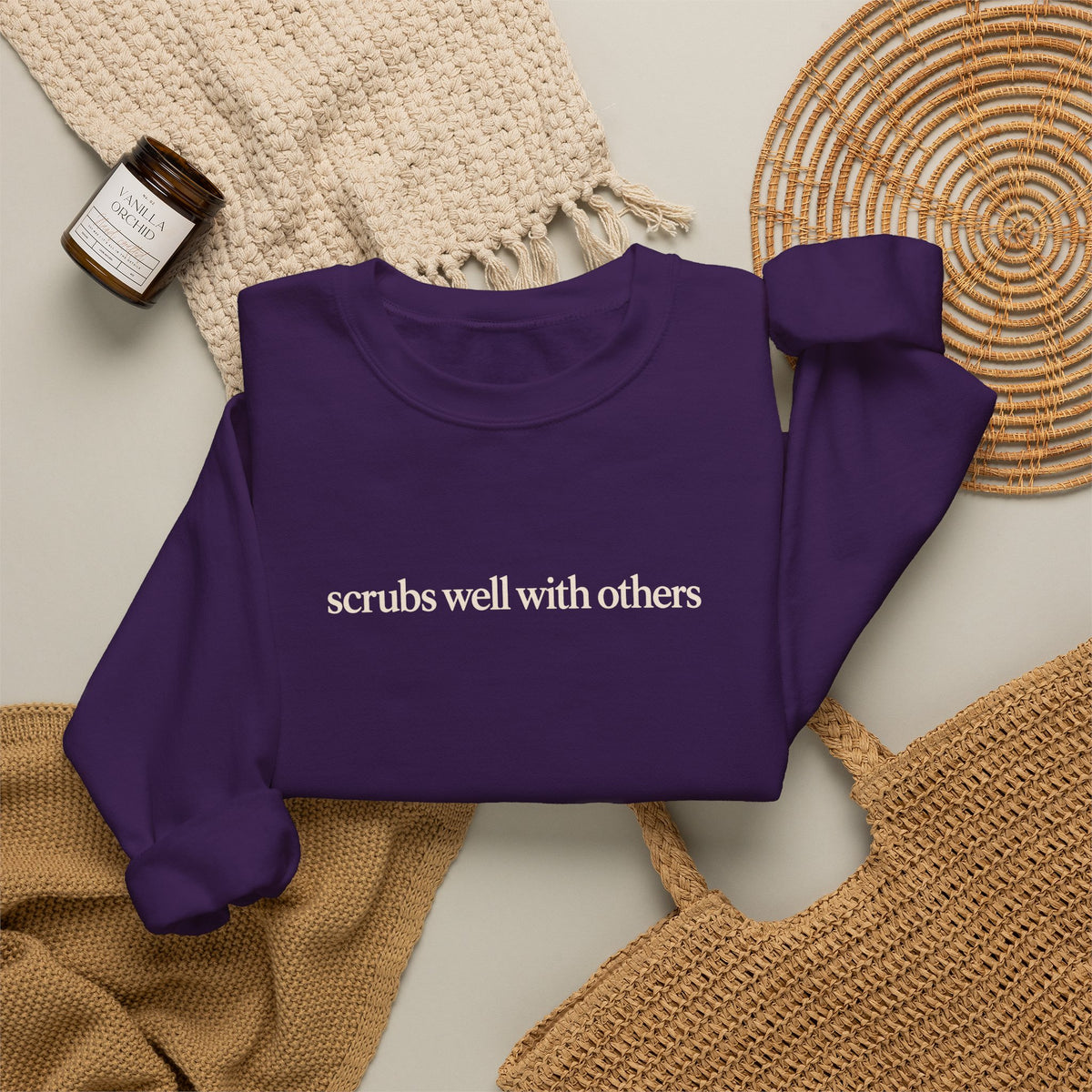 Scrubs Well With Others Sweatshirt, Funny Nurse Sweatshirt, Healthcare Worker Gift, Minimalist Medical Crewneck, Nurse Christmas Gift