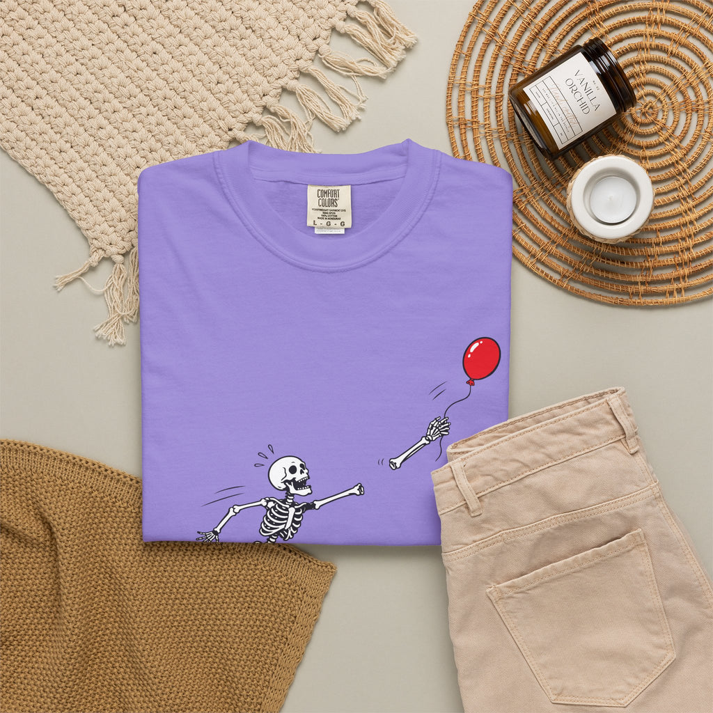 Skeleton Chasing Balloon Tee Shirt Well shit Graphic Tee