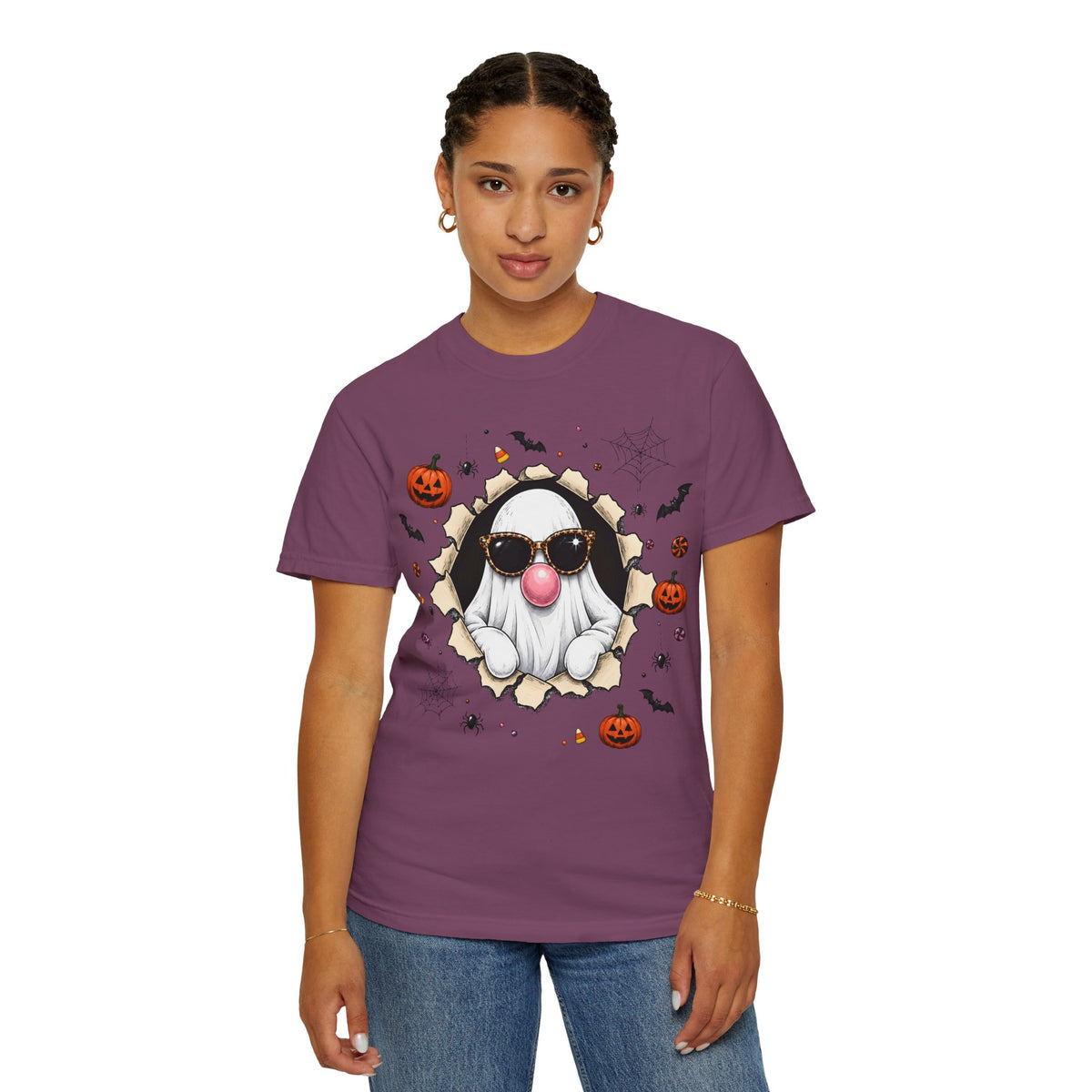 Halloween Gnome T-Shirt Funny Bubblegum Ghost and Leopard Butt Graphic Tee