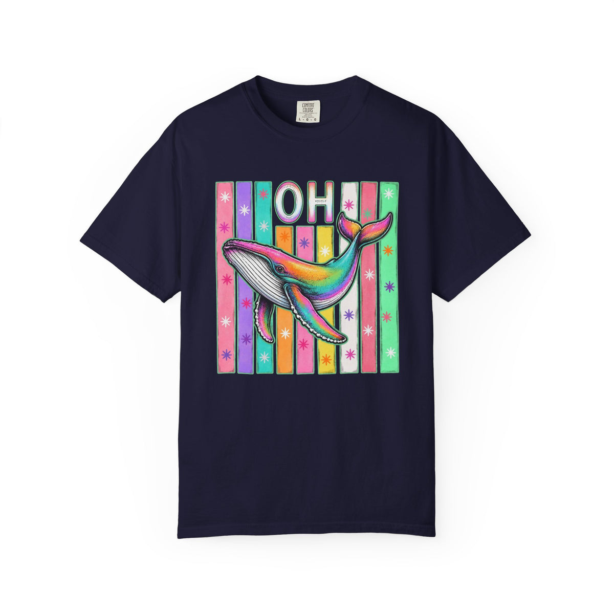 Oh Rainbow Whale T Shirt Retro Striped Graphic Tee