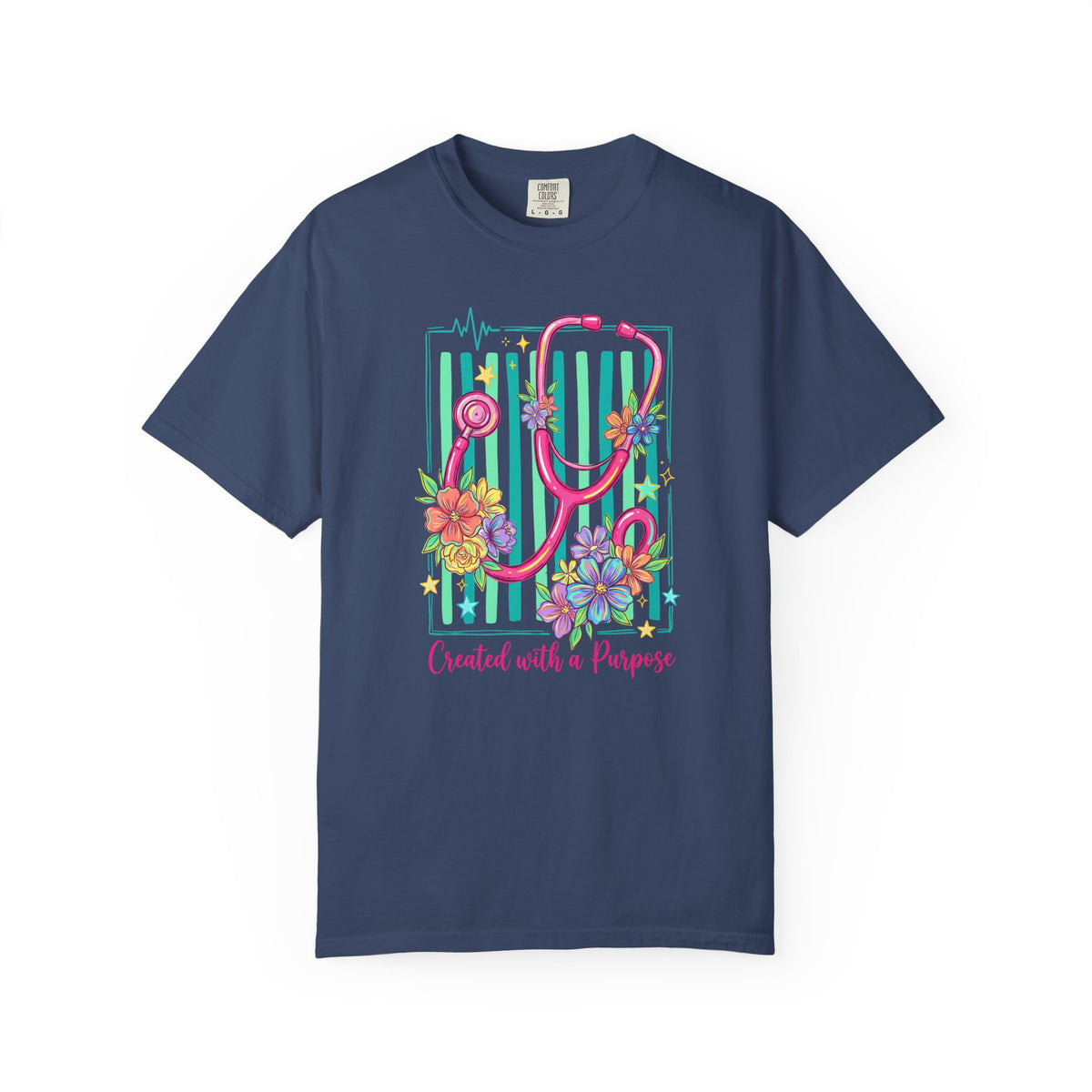 Created With a Purpose Nurse Shirt, Floral Stethoscope Tee, Comfort Colors Nurse T-Shirt, Nursing Student Gift, Nurse Appreciation Gift