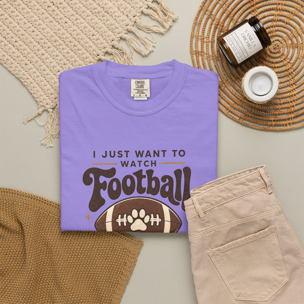 Football and Dog T Shirt I Just Want to Watch Football and Hang Out With My Dog Graphic Tee