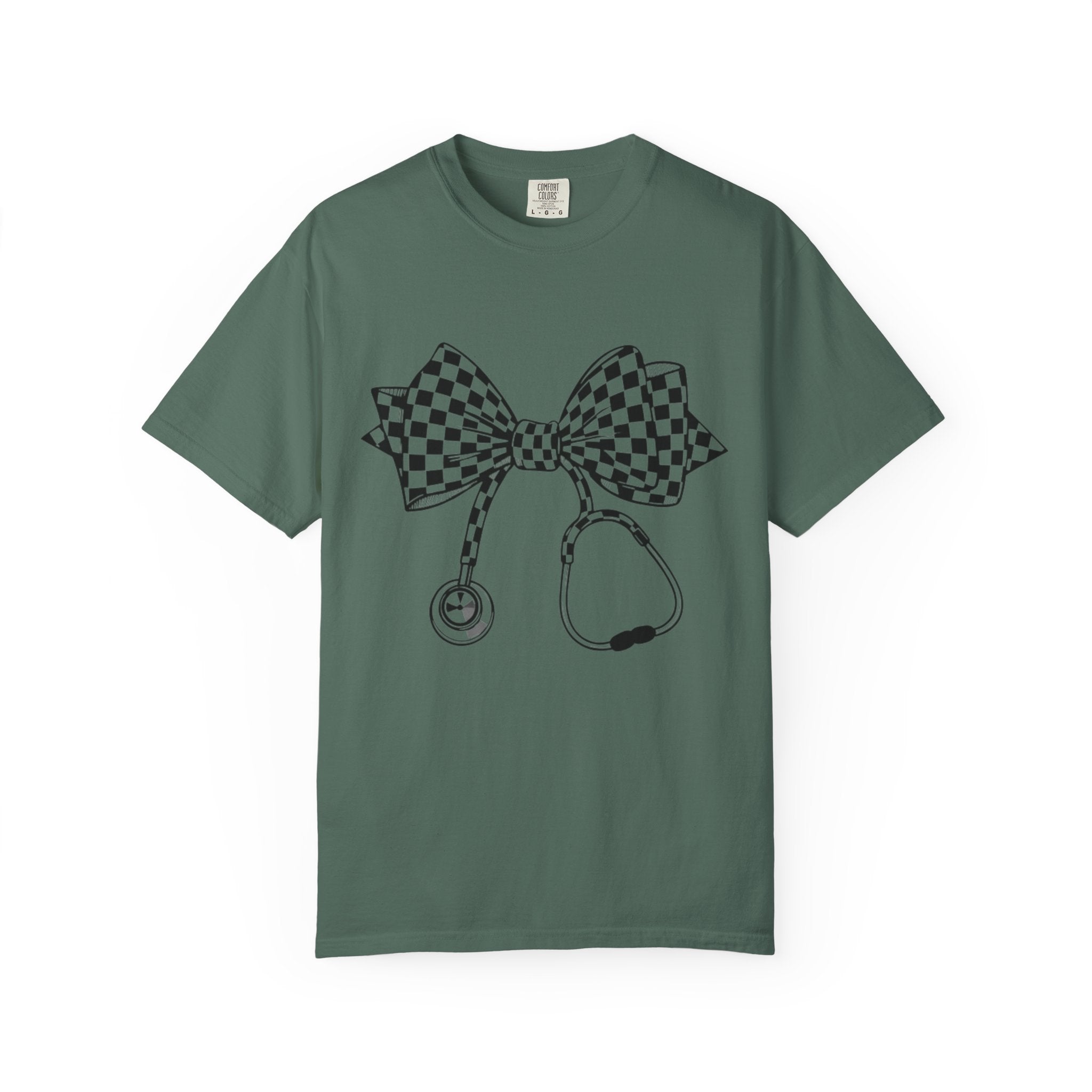 Checkerboard Bow Stethoscope T Shirt Nurse and Medical Student Gift