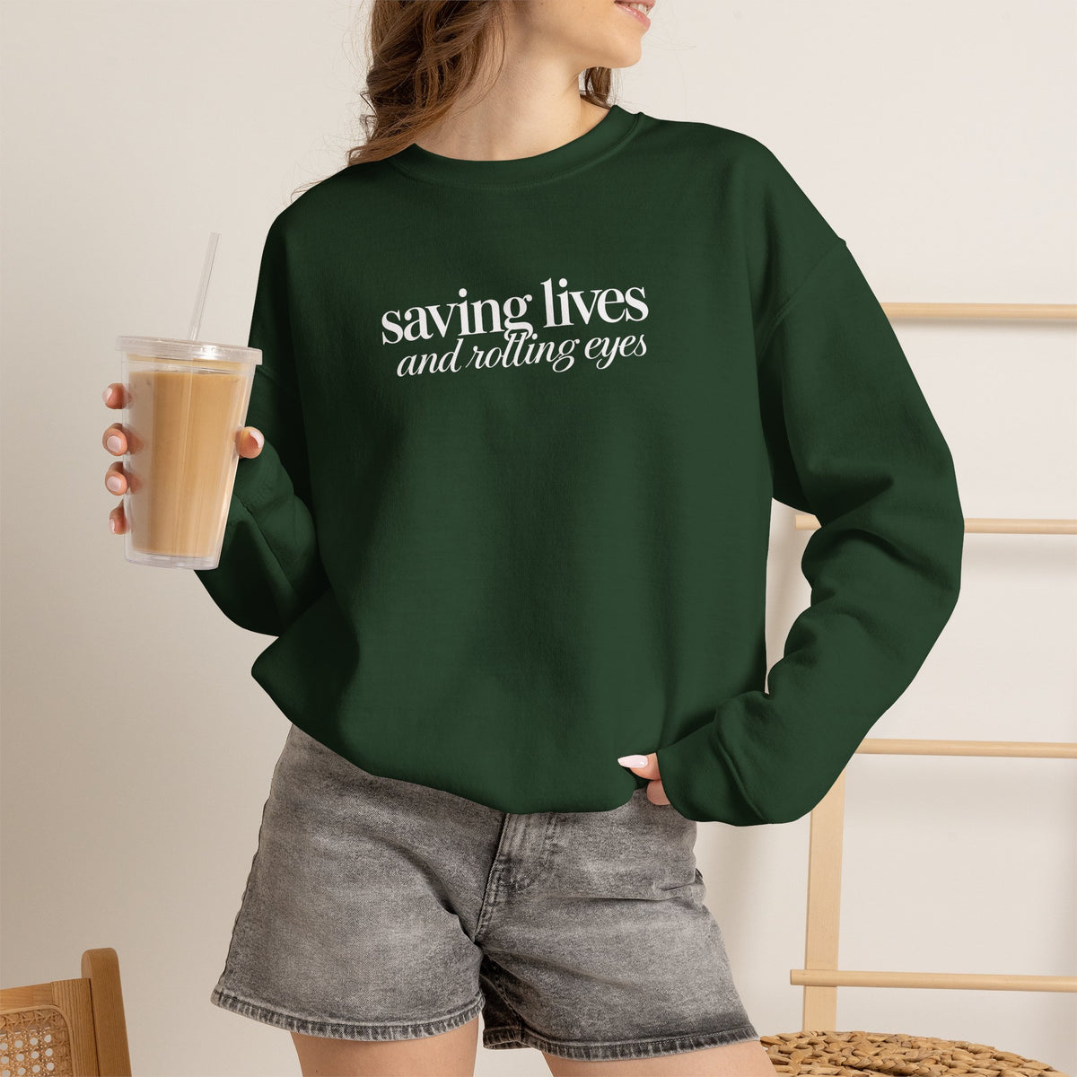 Saving Lives and Rolling Eyes Sweatshirt, Funny Nurse Gift, Doctor Sweatshirt, Healthcare Worker Gift, Sarcastic Medical Crewneck