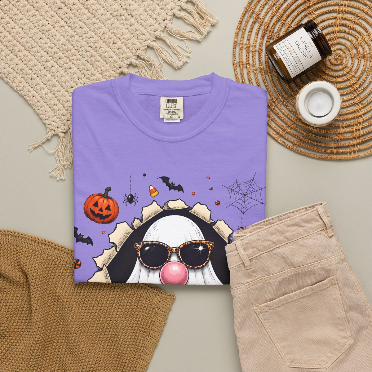 Halloween Gnome T-Shirt Funny Bubblegum Ghost and Leopard Butt Graphic Tee