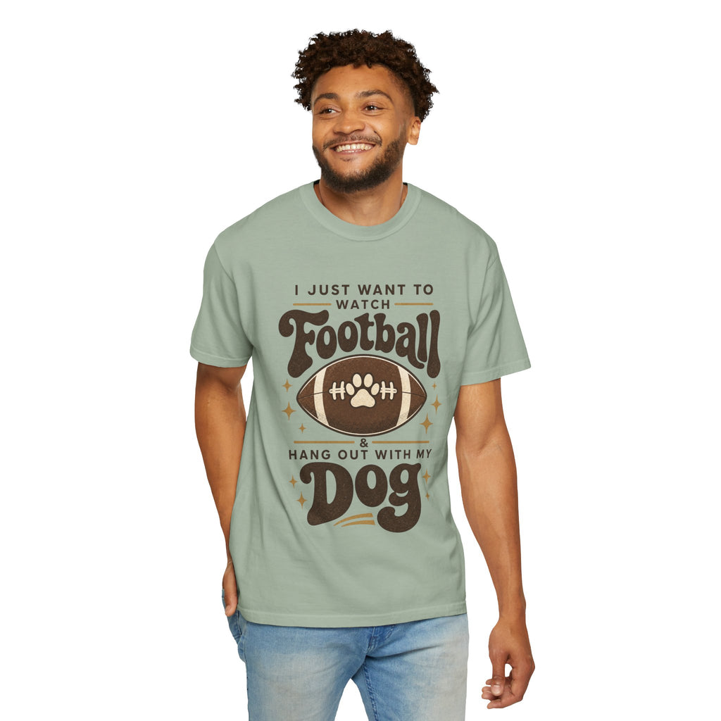 Football and Dog T Shirt I Just Want to Watch Football and Hang Out With My Dog Graphic Tee