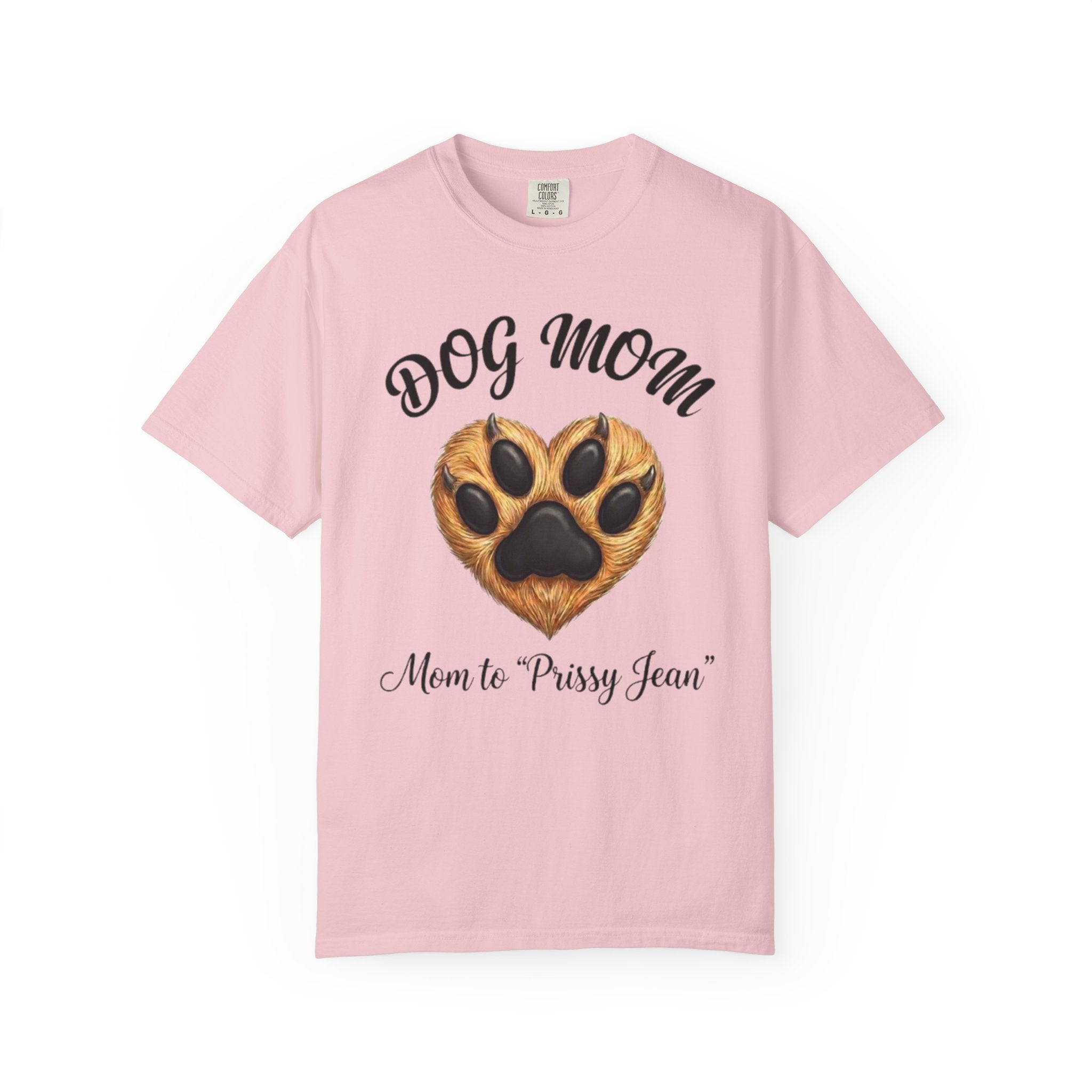 Dog Mom T-Shirt Heart Paw Print Mom to your DOGS name Pet Lover Tee