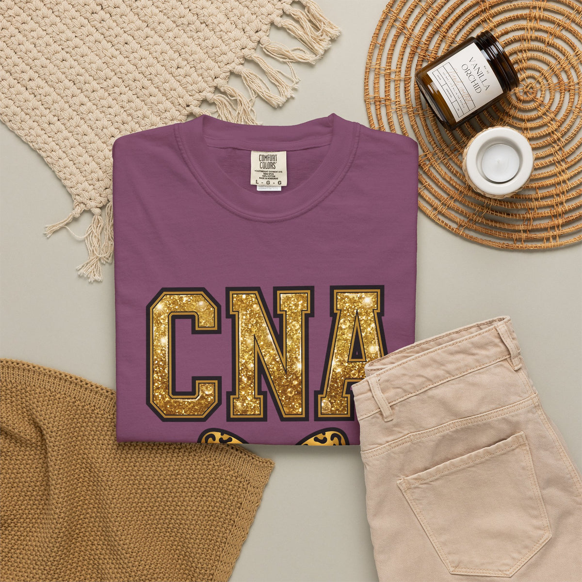 CNA Leopard Bow T Shirt Sparkle Gold Nurse Aide Tee