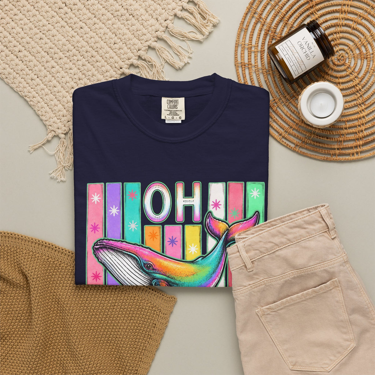 Oh Rainbow Whale T Shirt Retro Striped Graphic Tee