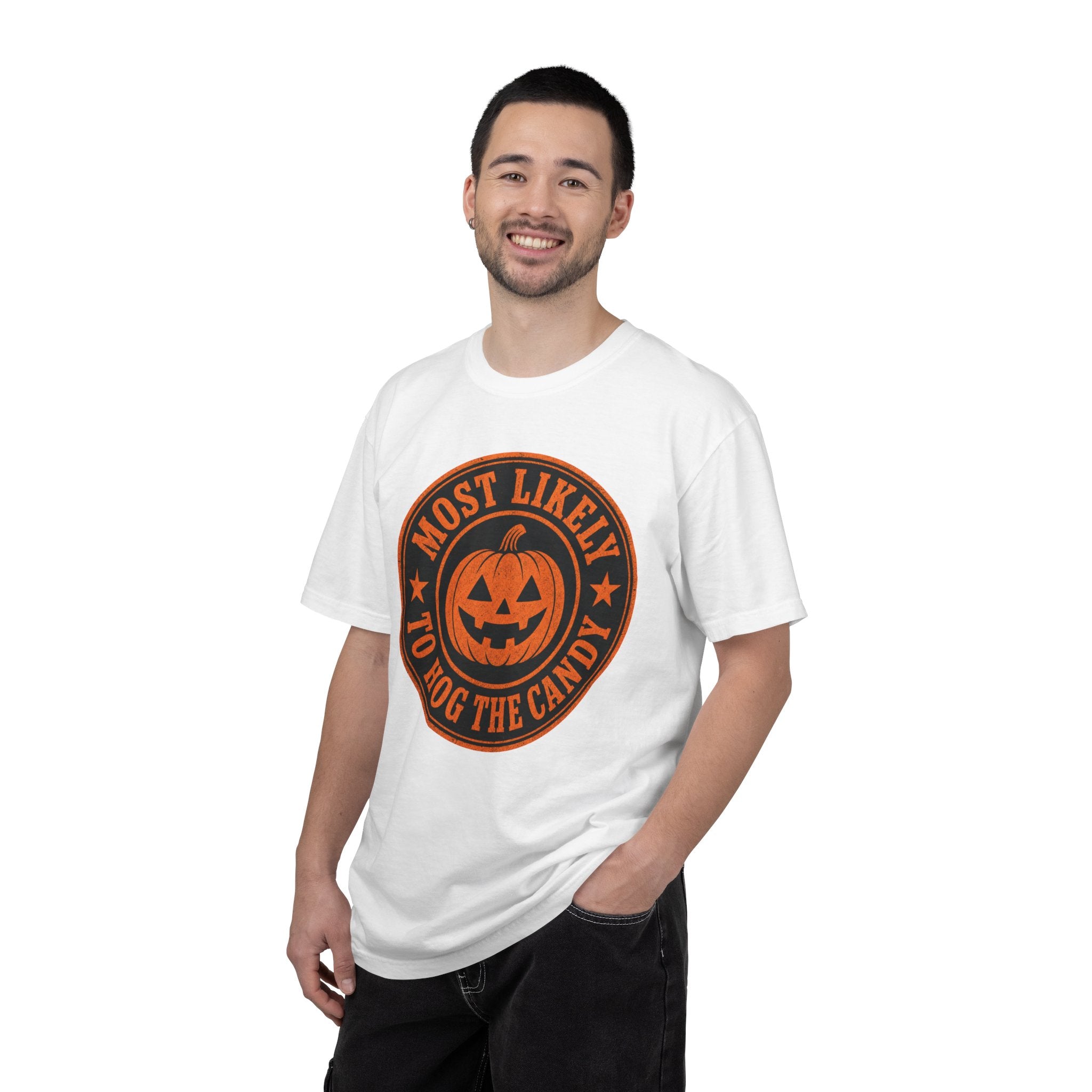 Most Likely to Hog the Candy Halloween T Shirt Jack-O Lantern Pumpkin Graphic Tee
