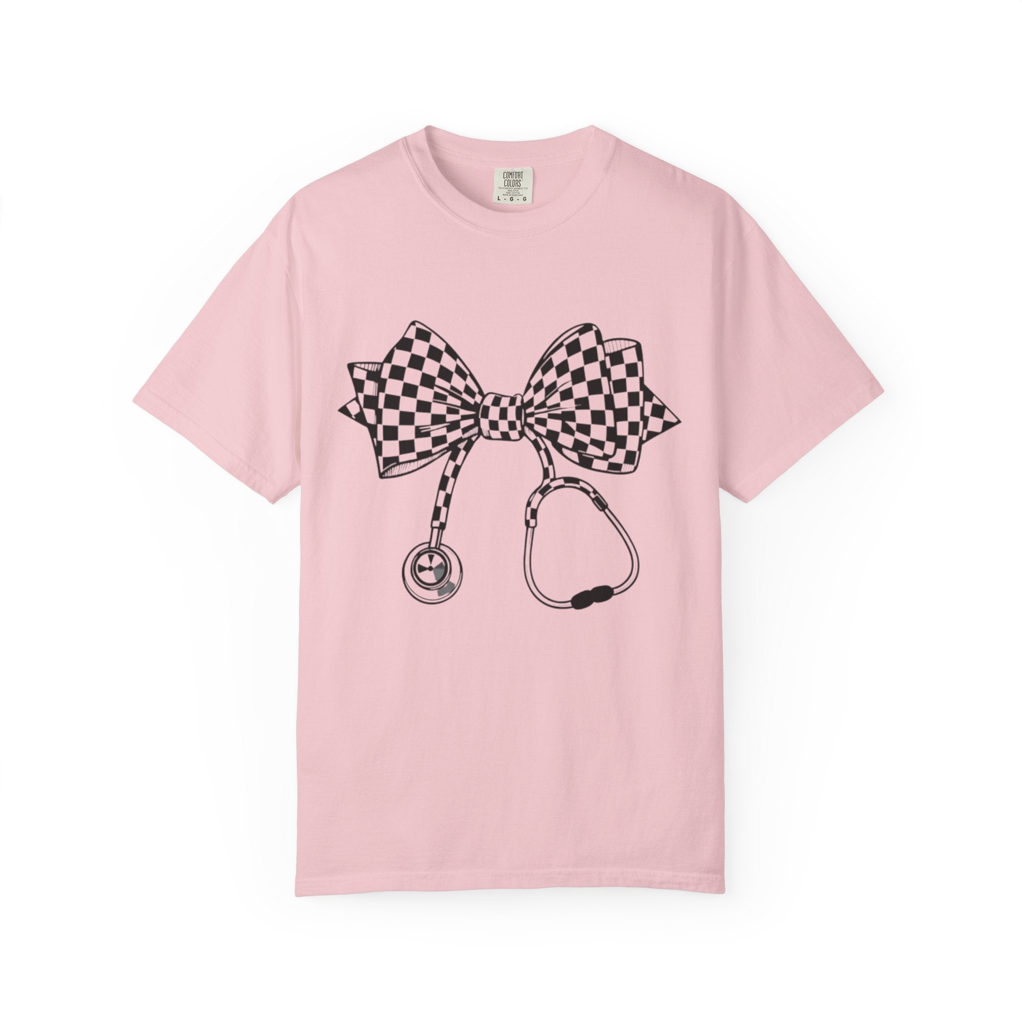 Checkerboard Bow Stethoscope T Shirt Nurse and Medical Student Gift