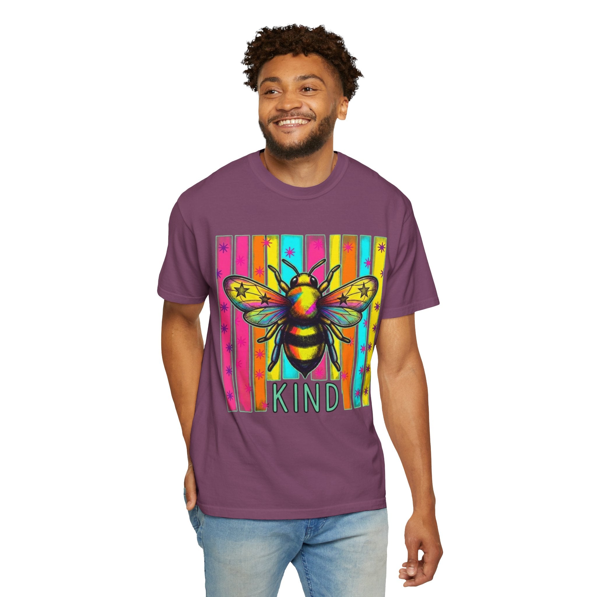 Bee Kind T Shirt Colorful Retro Striped Graphic Tee