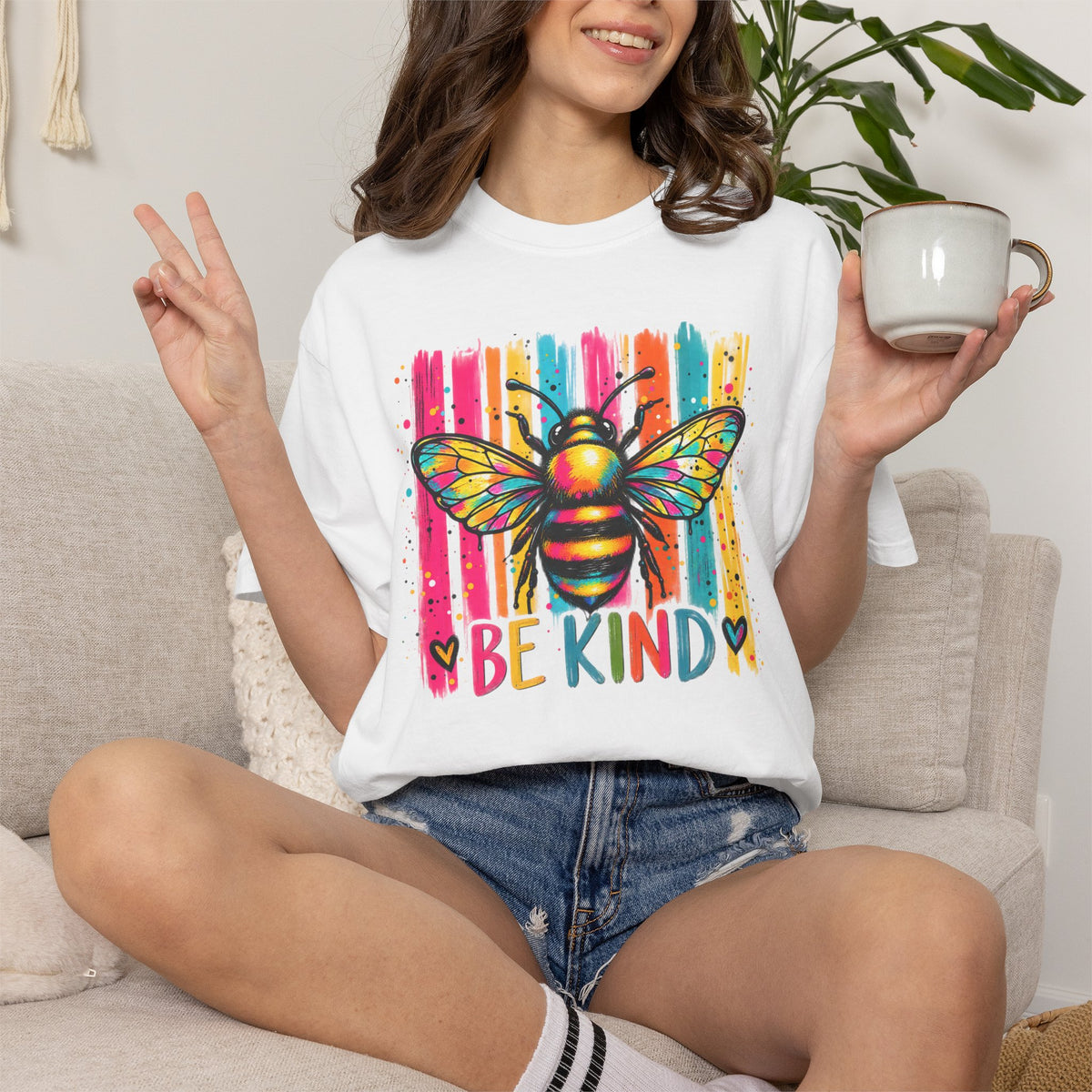 Bee Kind T Shirt Colorful Retro Striped Graphic Tee