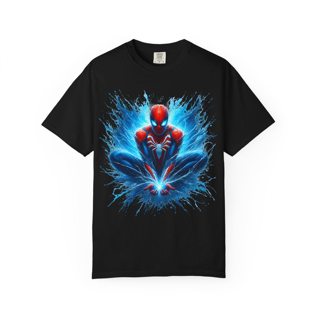Spider Hero Graphic T Shirt Dynamic Blue Splash Superhero Tee